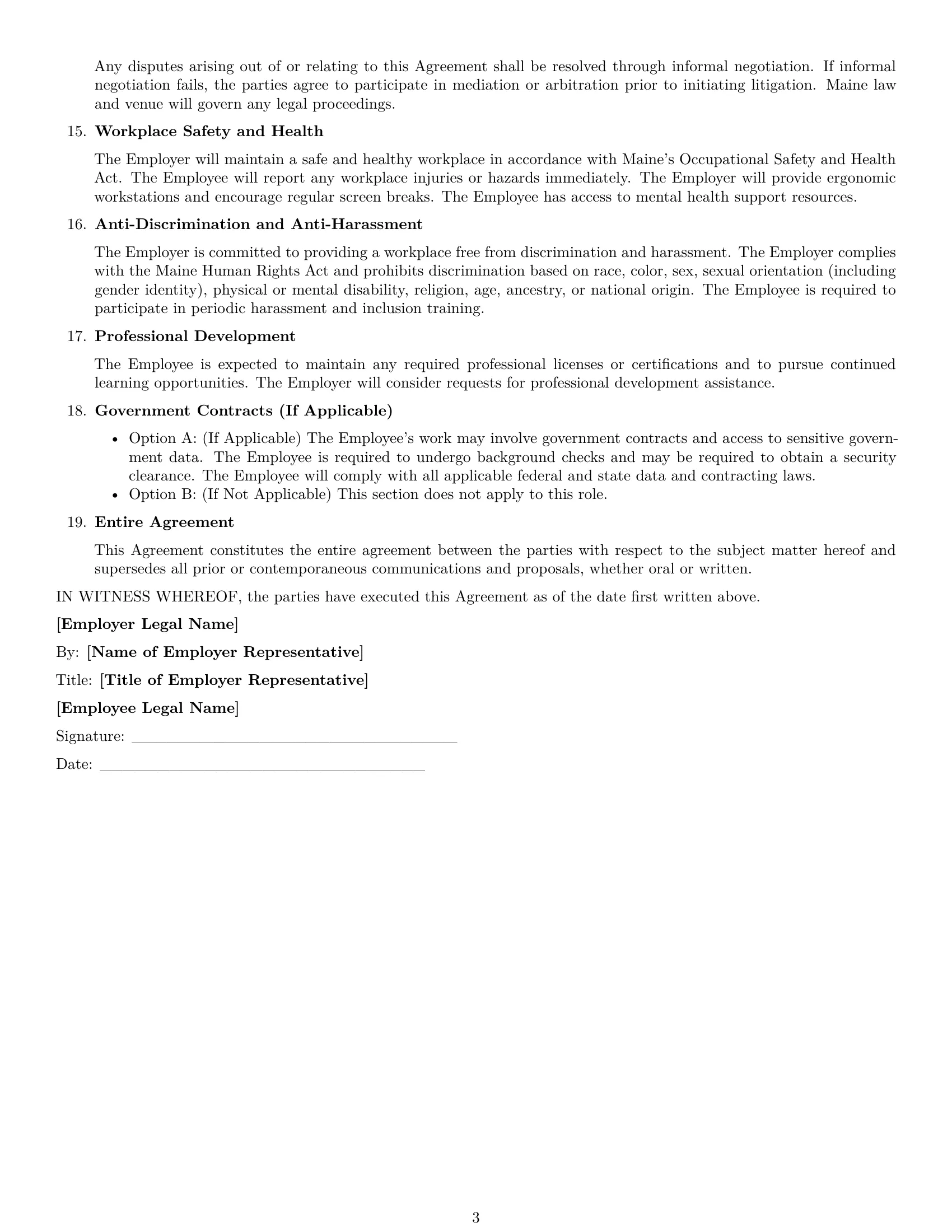 Preview page 3 of Free Maine software developer employment contract template