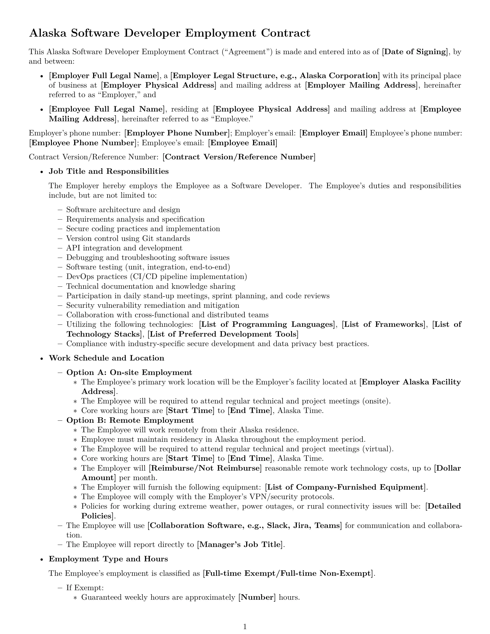 Preview page 1 of Free Alaska software developer employment contract template