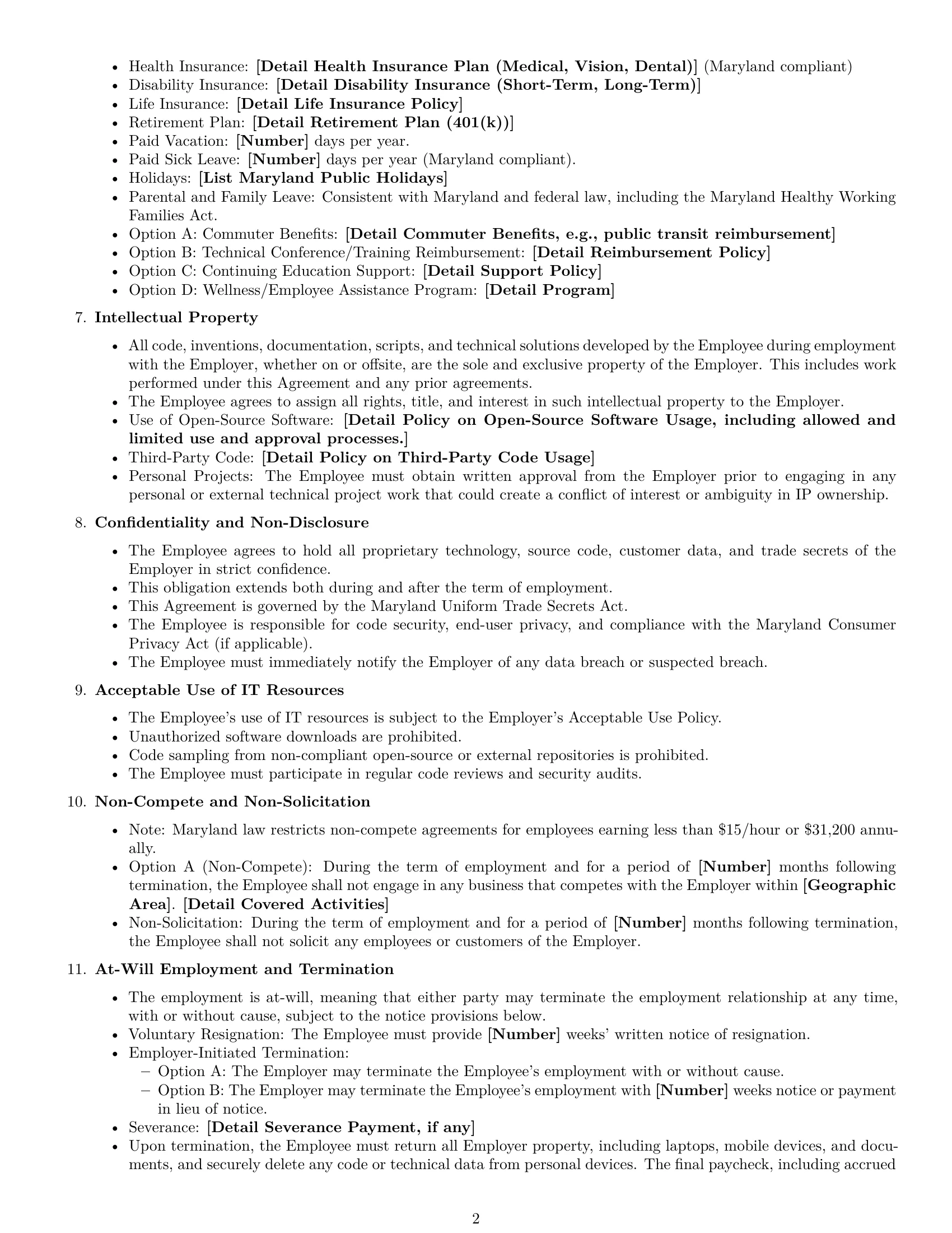 Preview page 2 of Free Maryland software developer employment contract template