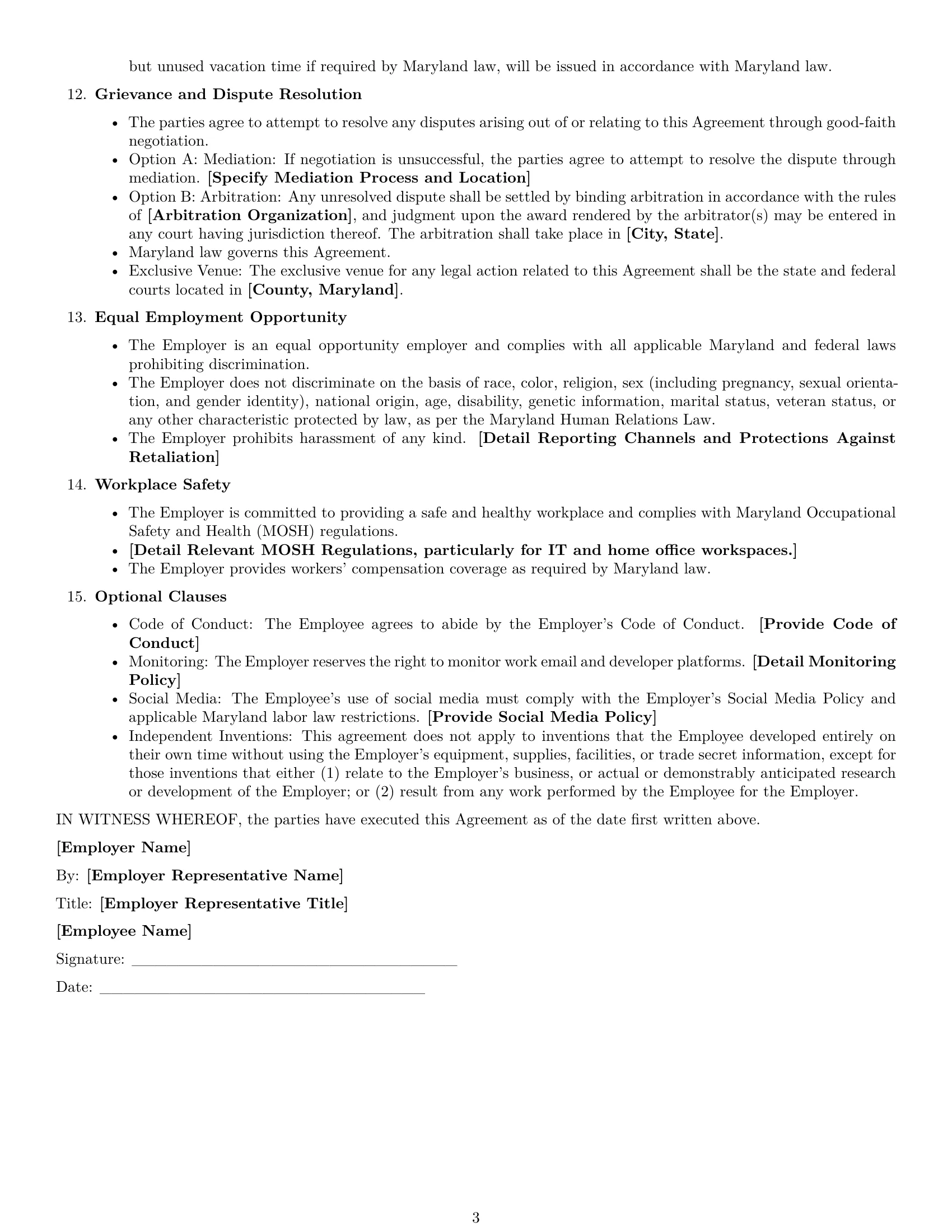Preview page 3 of Free Maryland software developer employment contract template