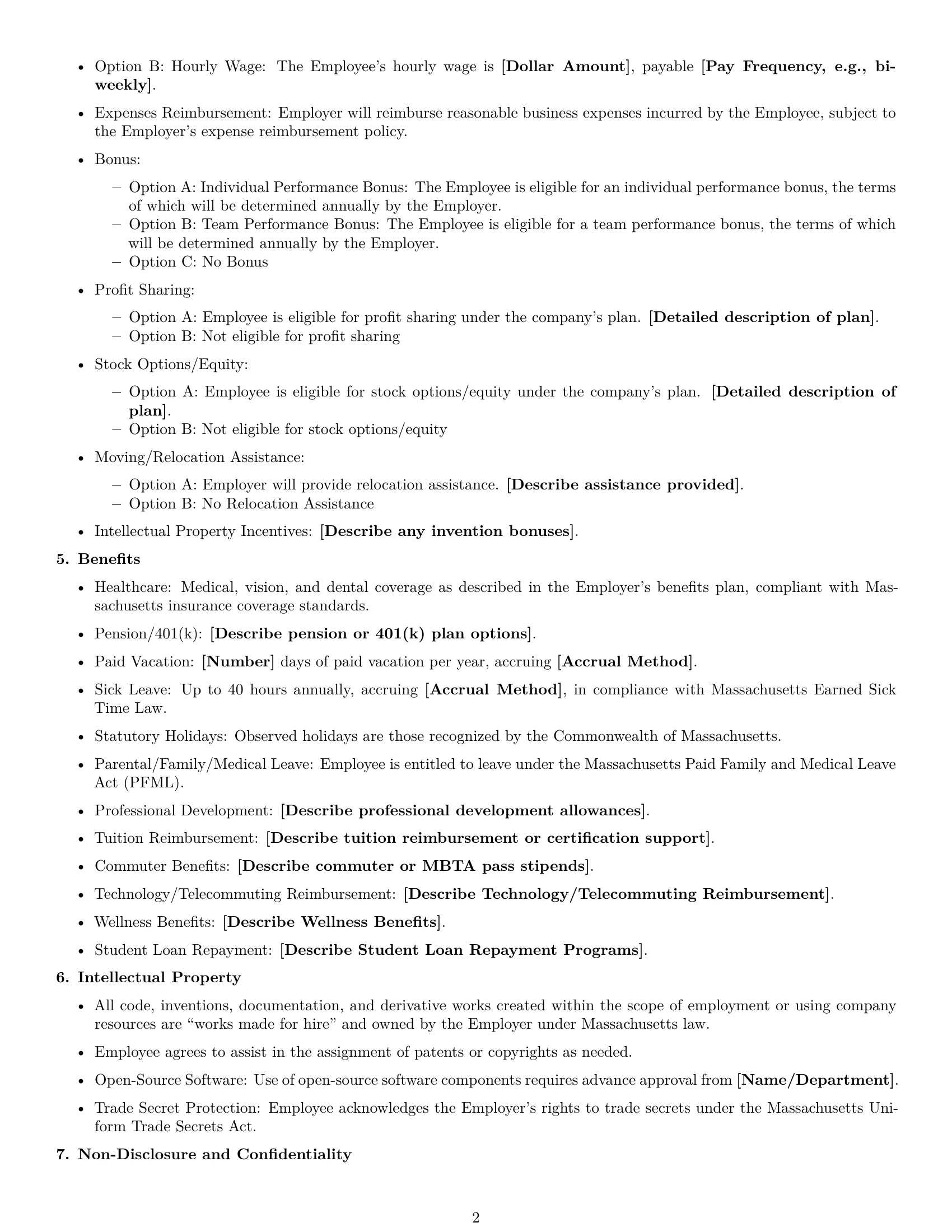 Preview page 2 of Free Massachusetts software developer employment contract template
