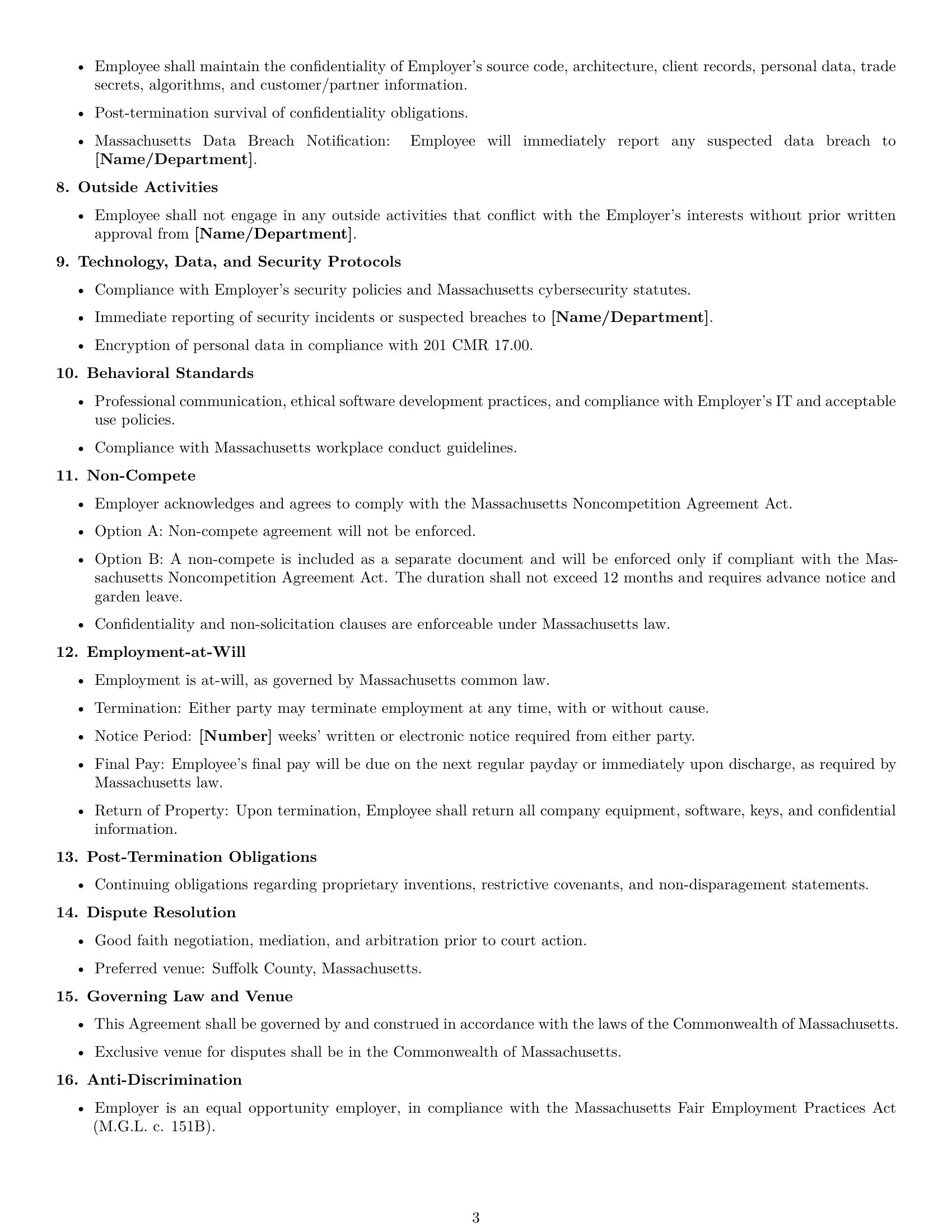 Preview page 3 of Free Massachusetts software developer employment contract template