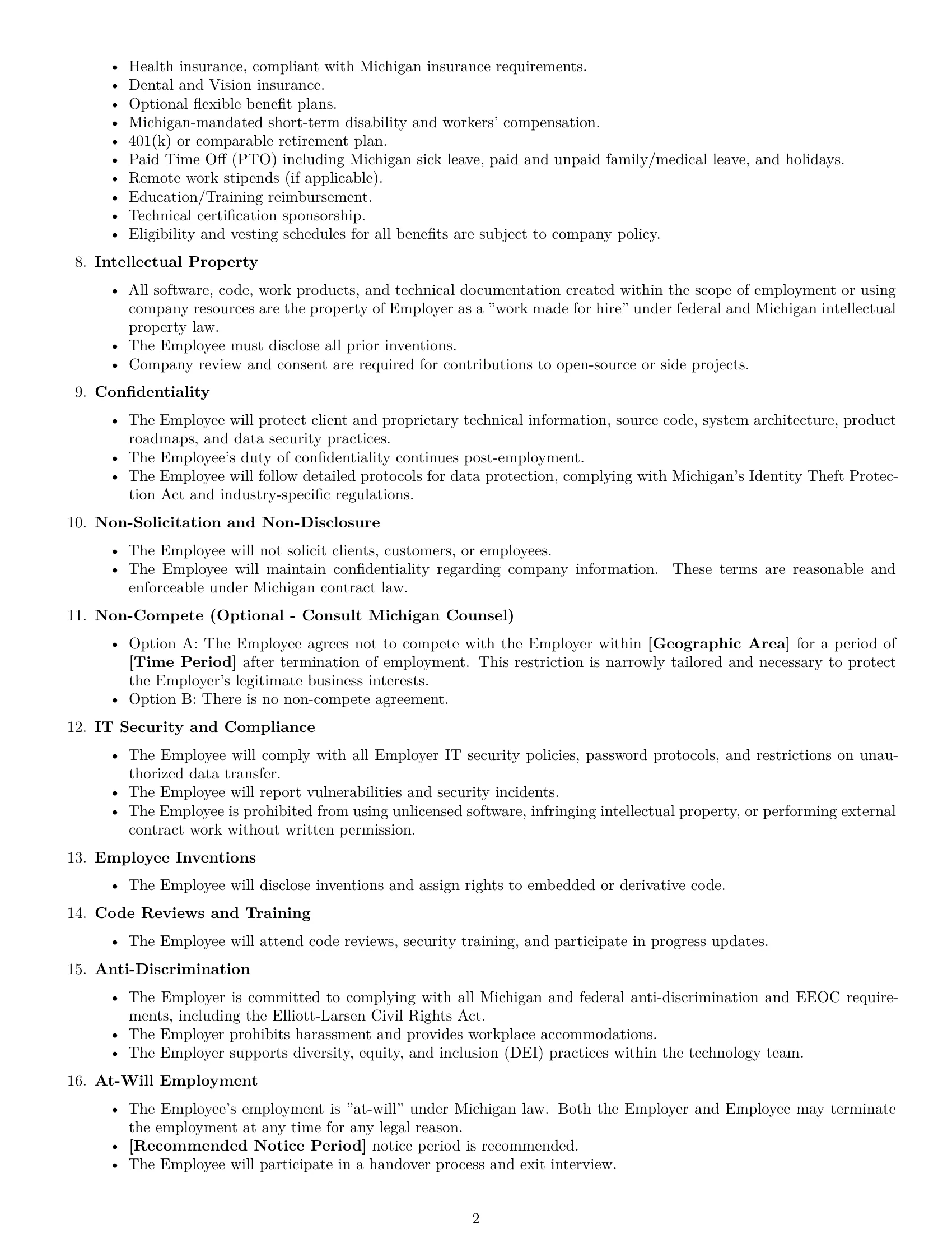 Preview page 2 of Free Michigan software developer employment contract template