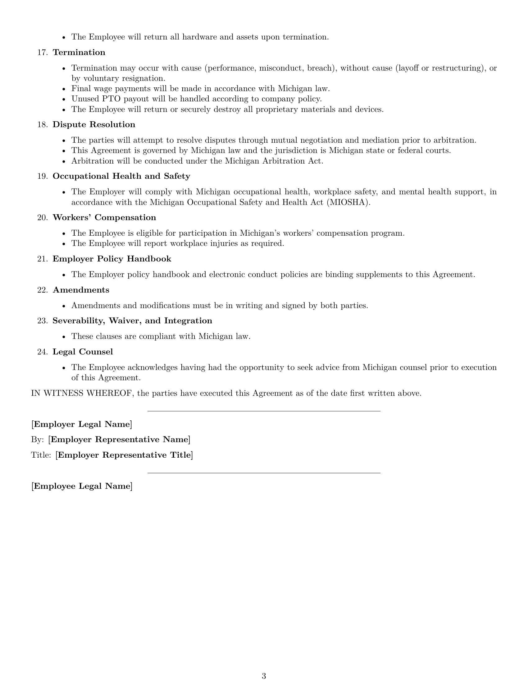 Preview page 3 of Free Michigan software developer employment contract template