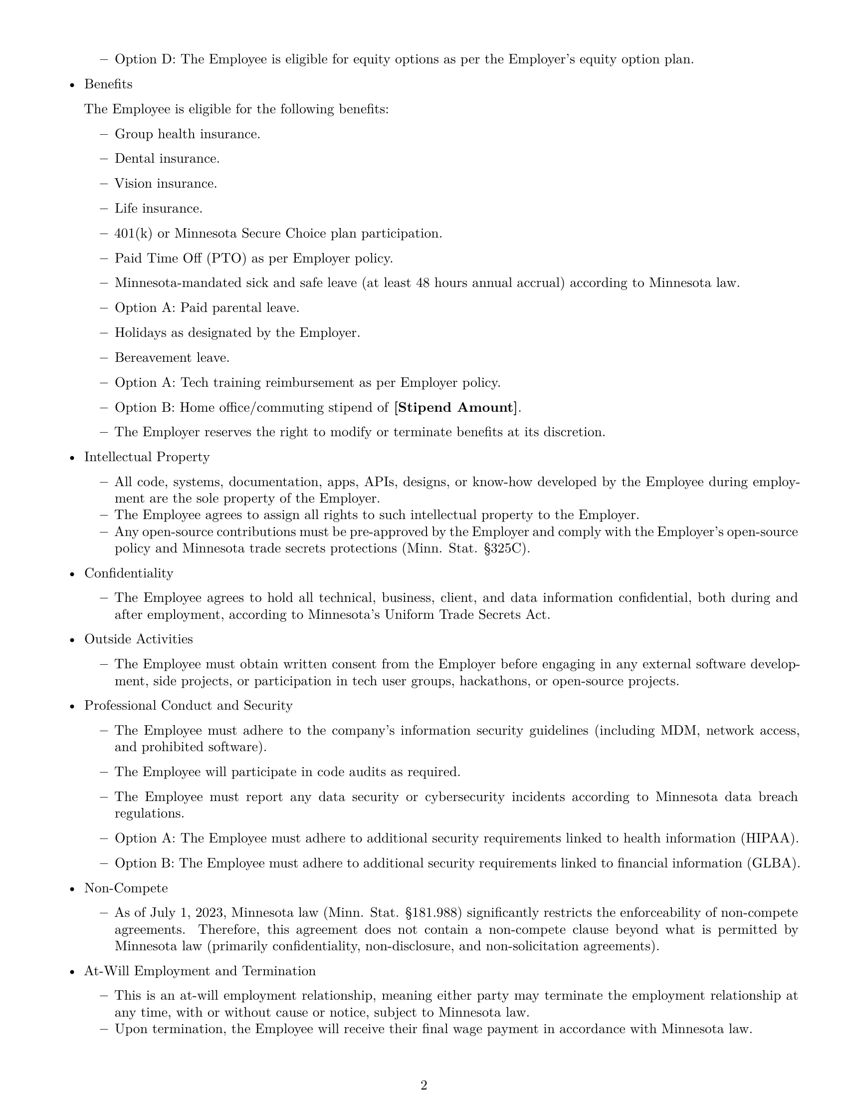Preview page 2 of Free Minnesota software developer employment contract template