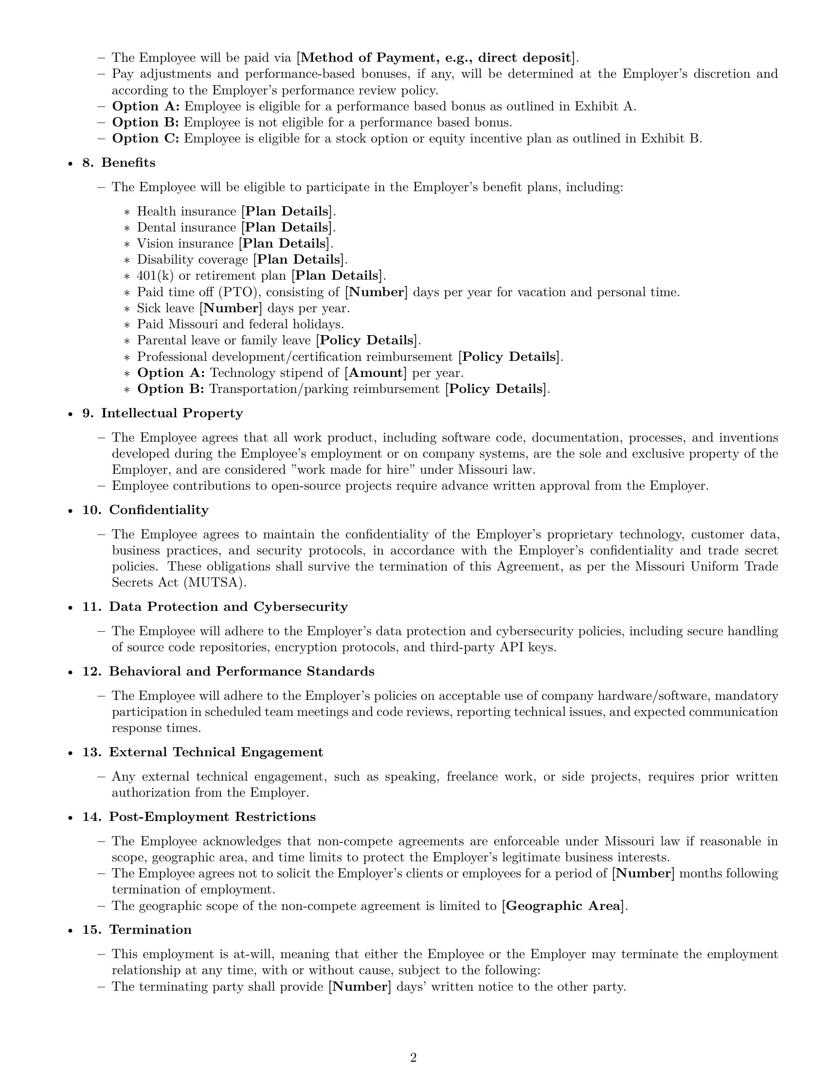 Preview page 2 of Free Missouri software developer employment contract template