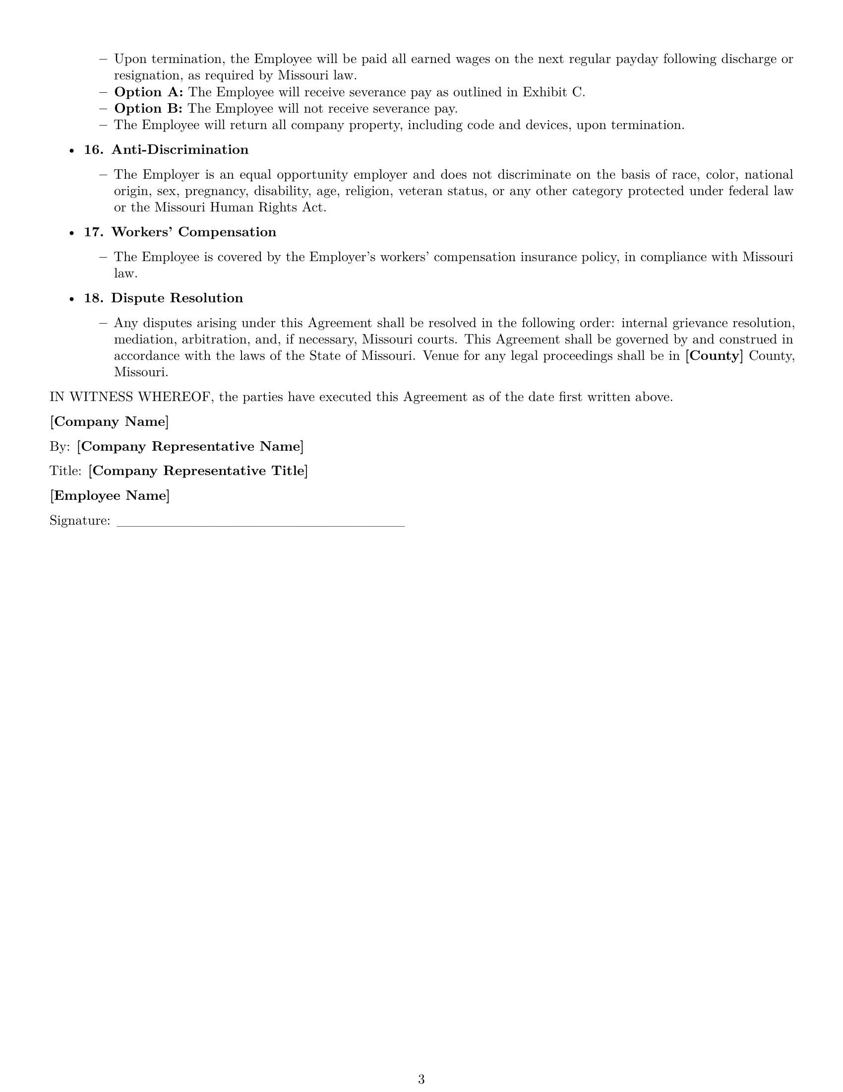 Preview page 3 of Free Missouri software developer employment contract template