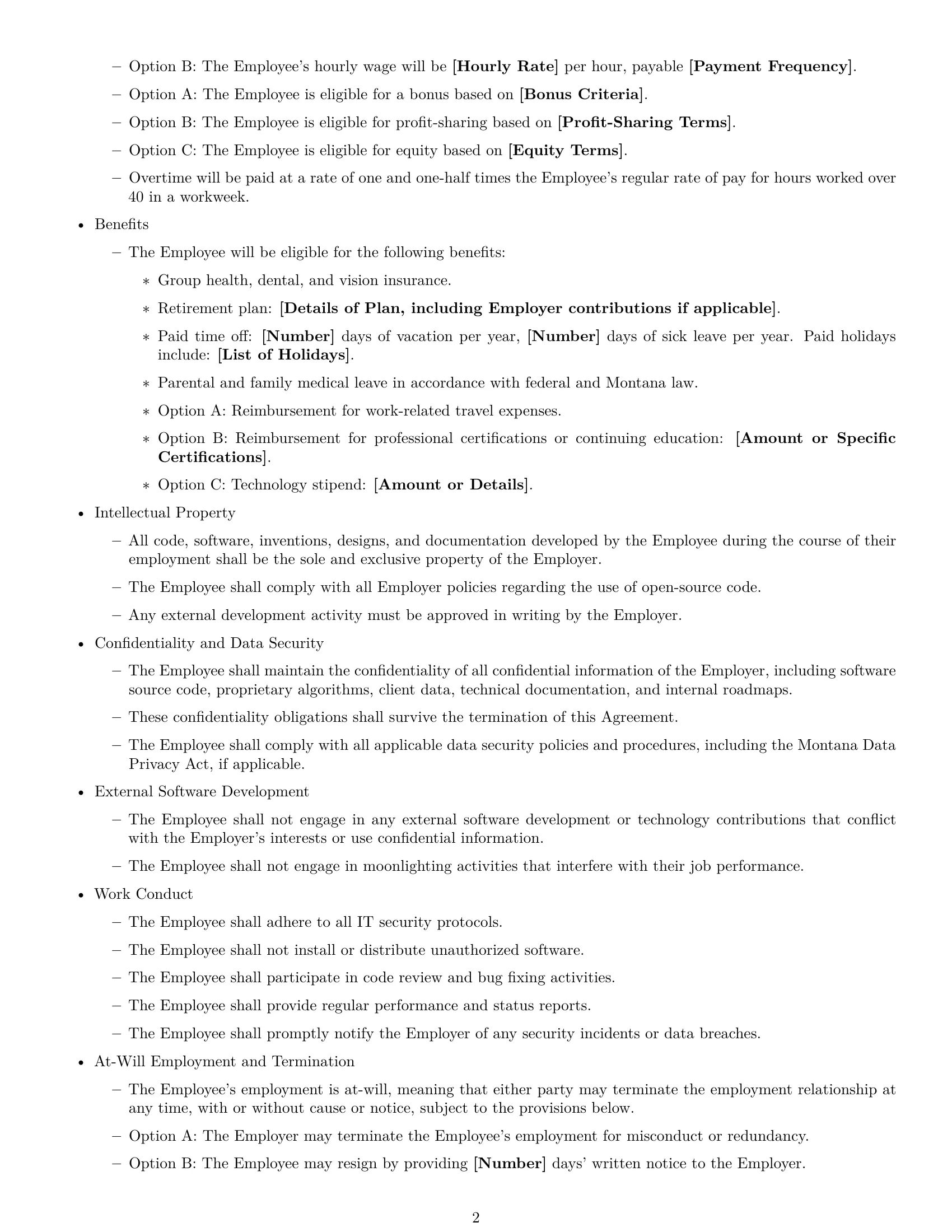 Preview page 2 of Free Montana software developer employment contract template