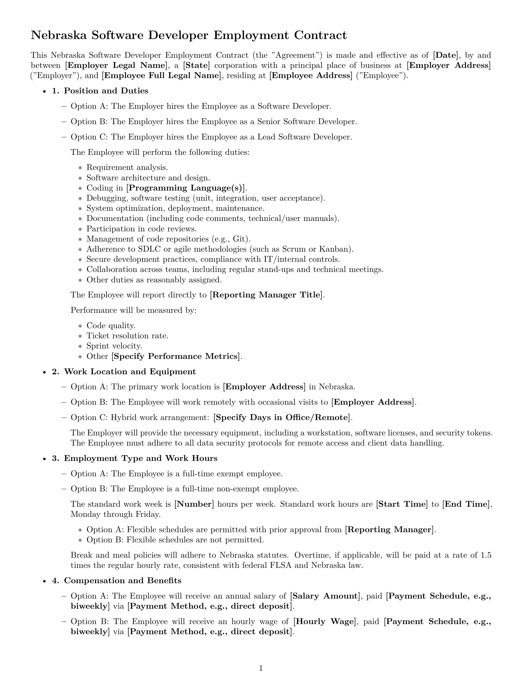 Preview page 1 of Free Nebraska software developer employment contract template