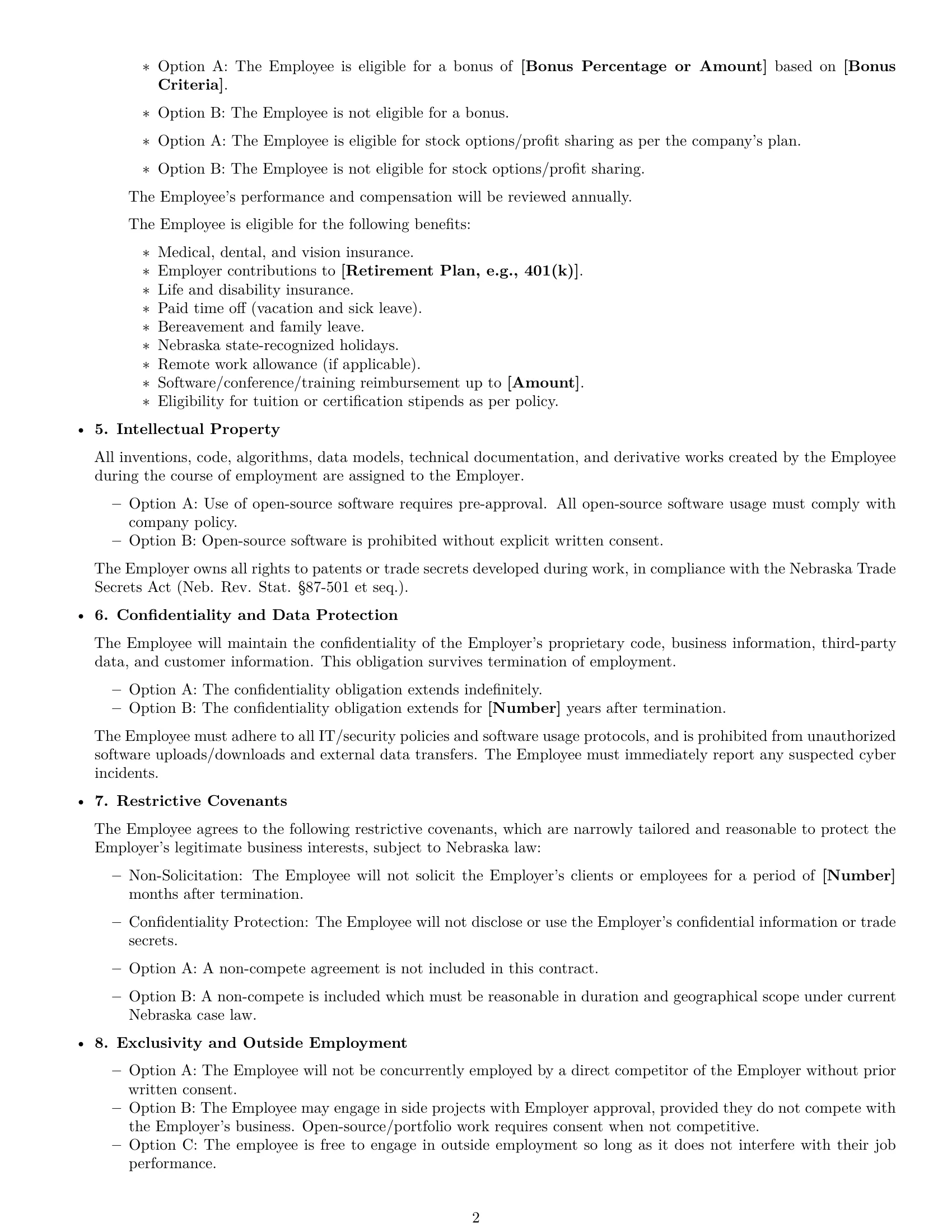 Preview page 2 of Free Nebraska software developer employment contract template