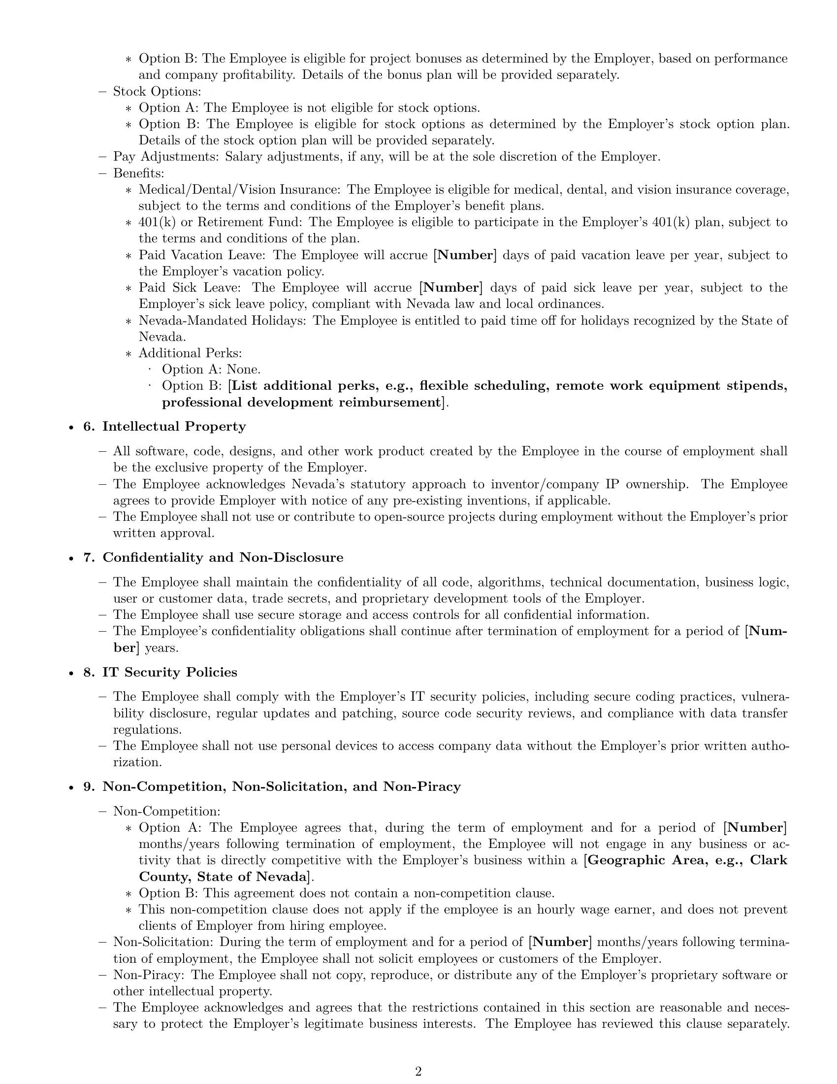 Preview page 2 of Free Nevada software developer employment contract template