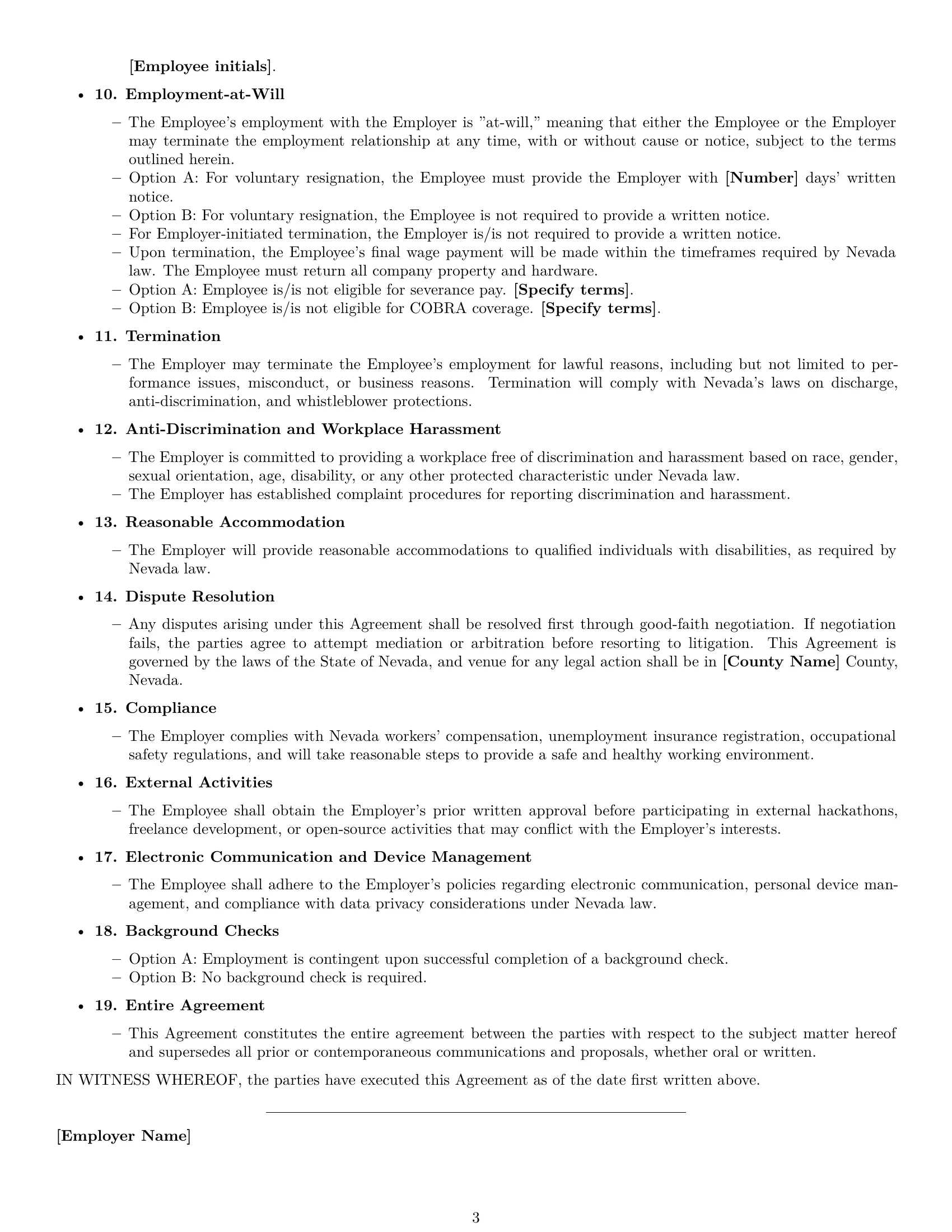 Preview page 3 of Free Nevada software developer employment contract template