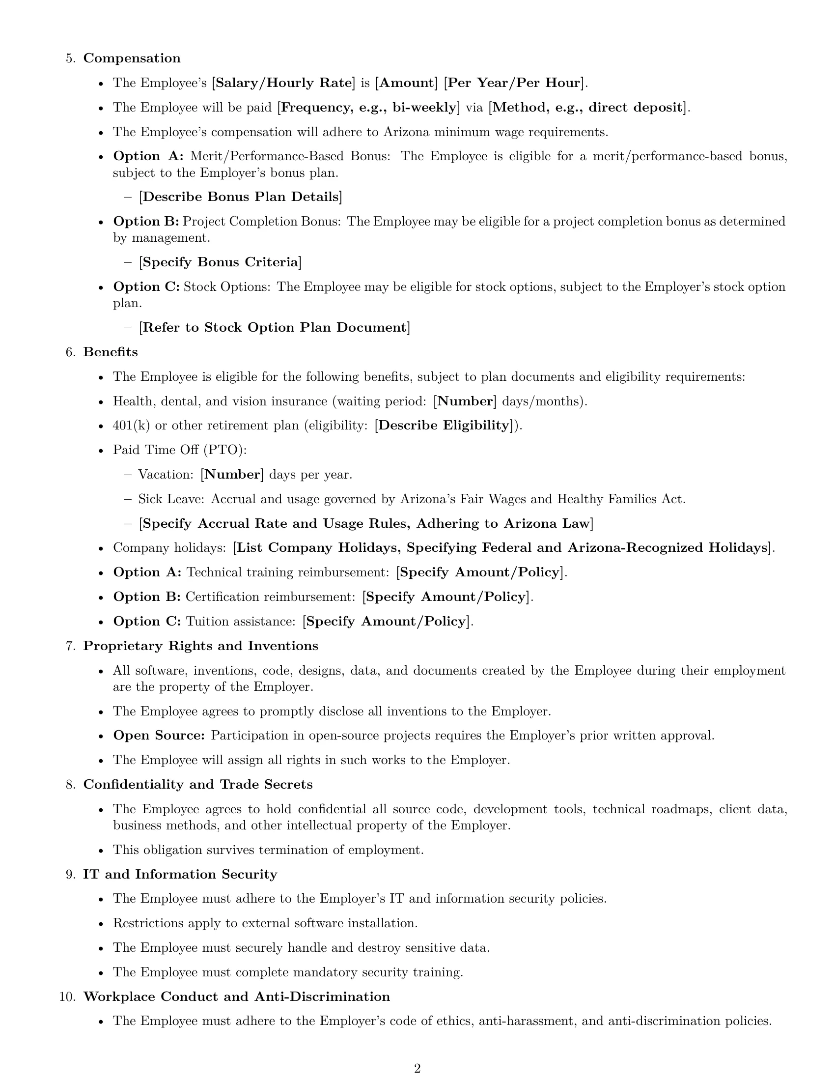 Preview page 2 of Free Arizona software developer employment contract template