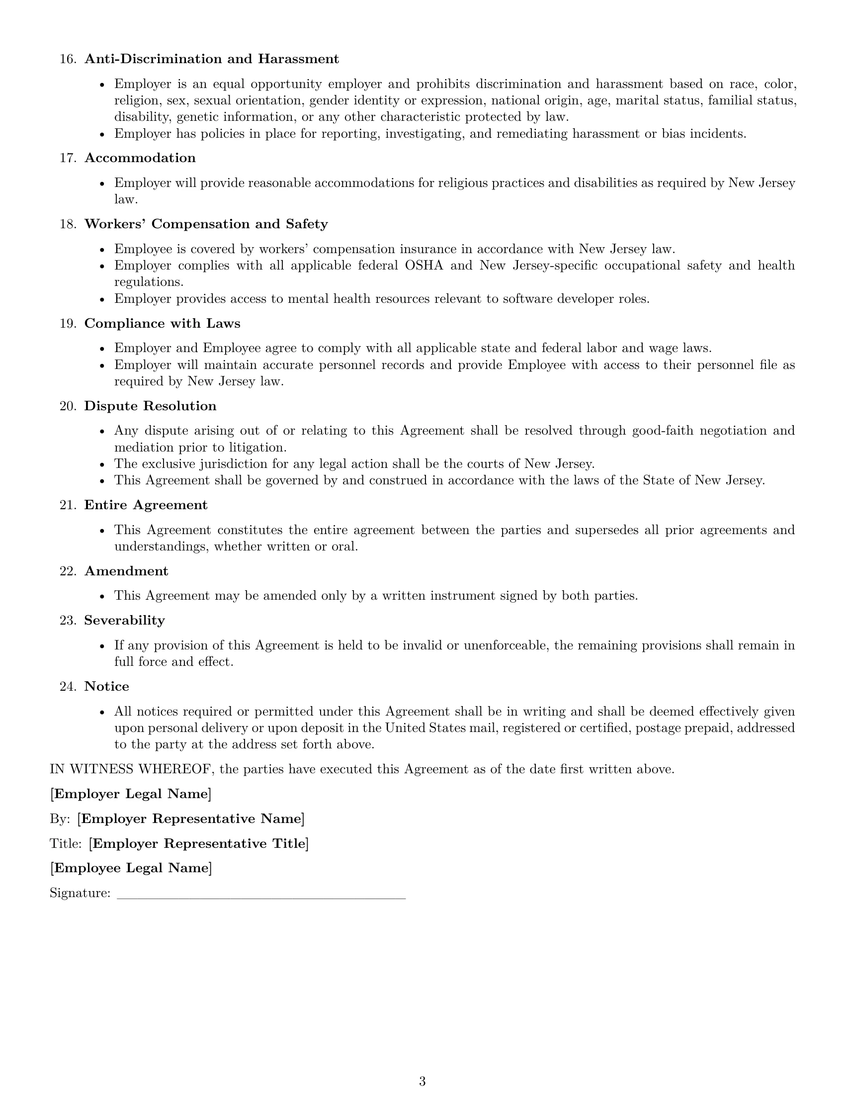 Preview page 3 of Free New Jersey software developer employment contract template