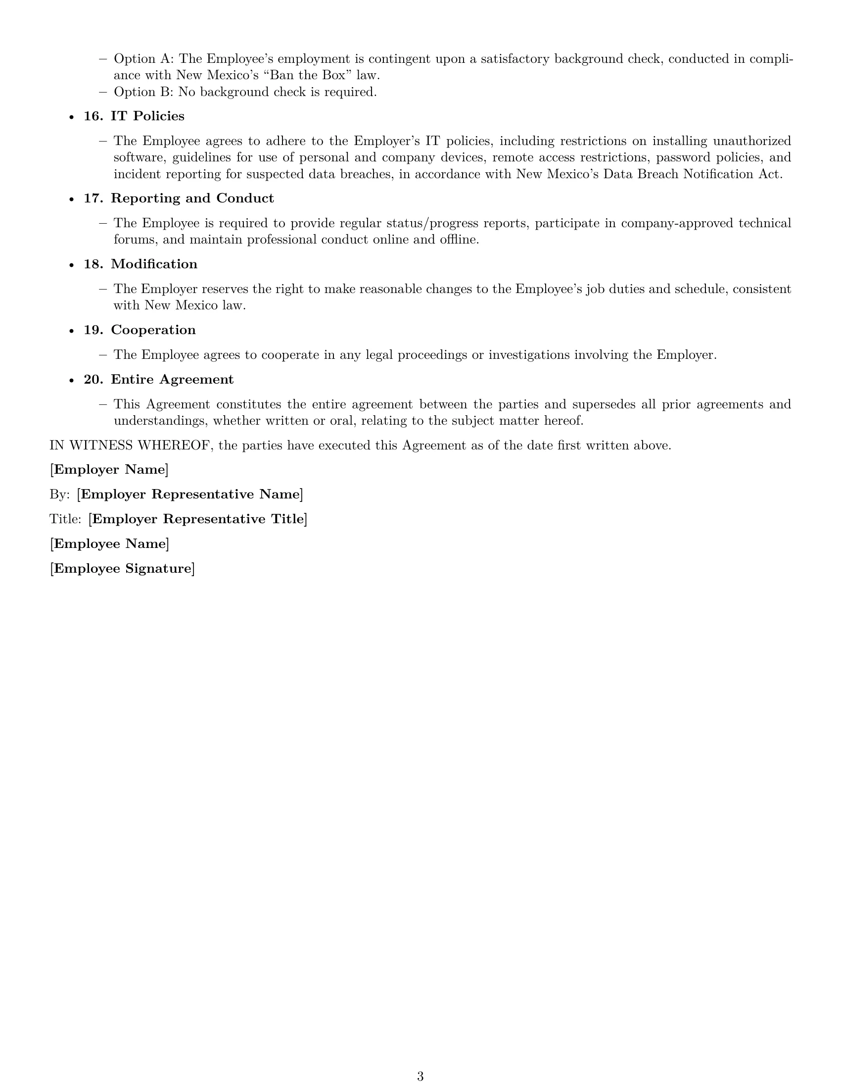 Preview page 3 of Free New Mexico software developer employment contract template
