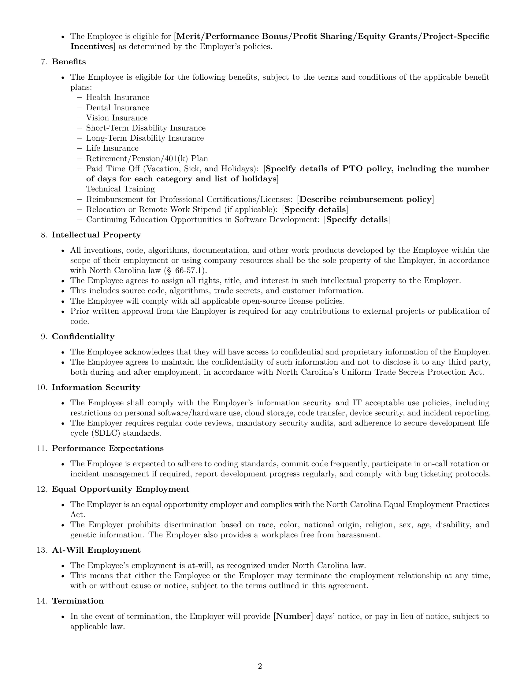 Preview page 2 of Free North Carolina software developer employment contract template