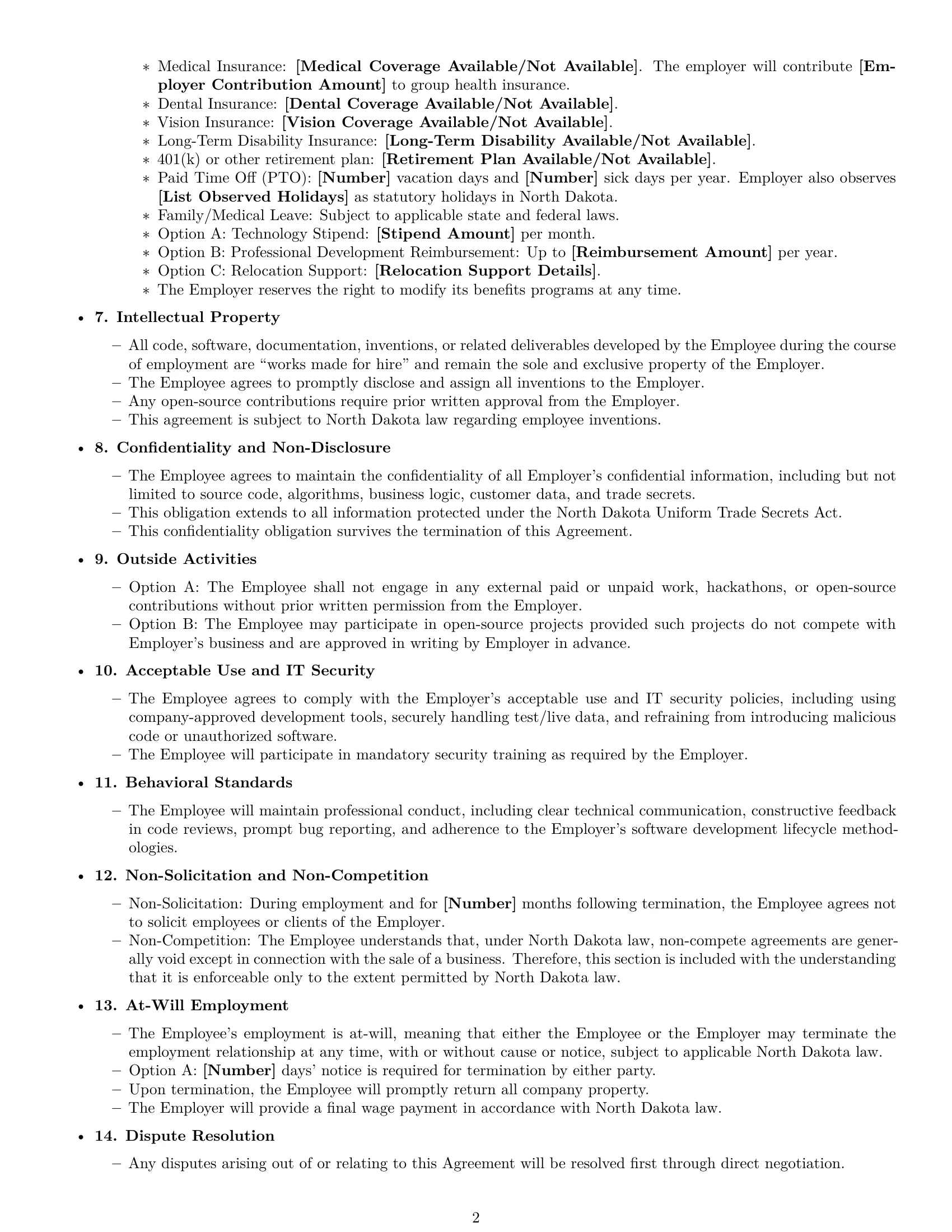 Preview page 2 of Free North Dakota software developer employment contract template