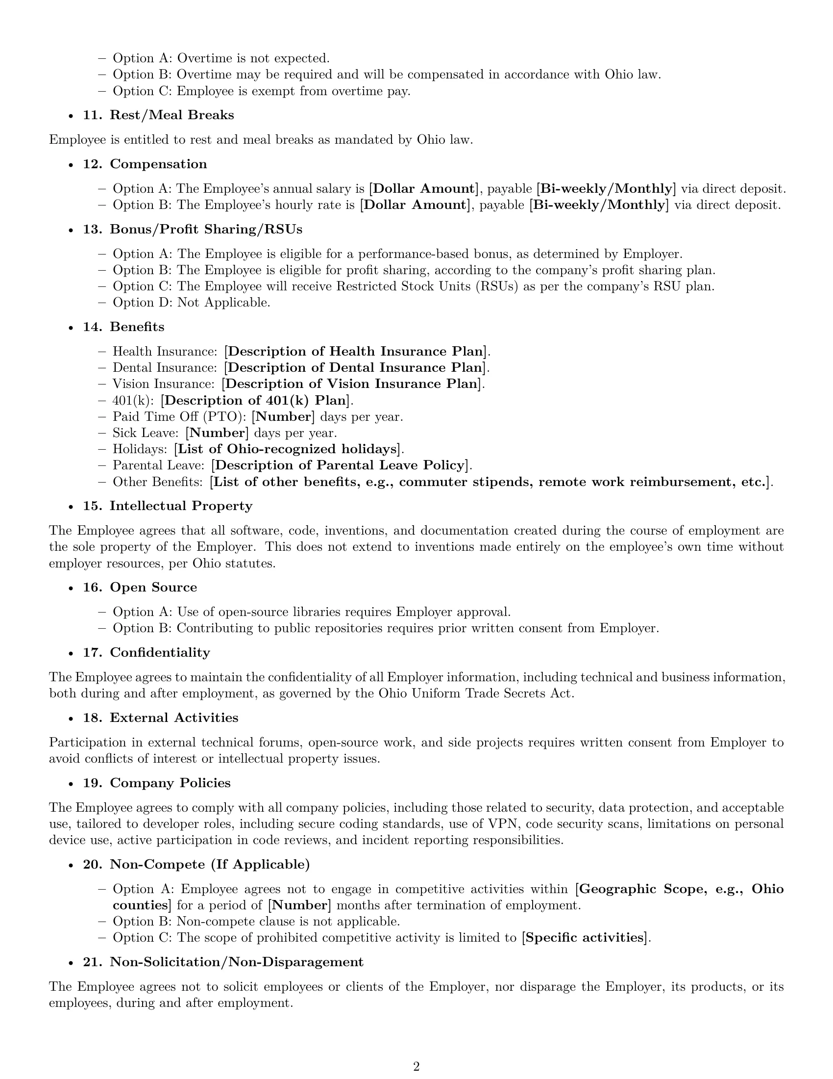 Preview page 2 of Free Ohio software developer employment contract template