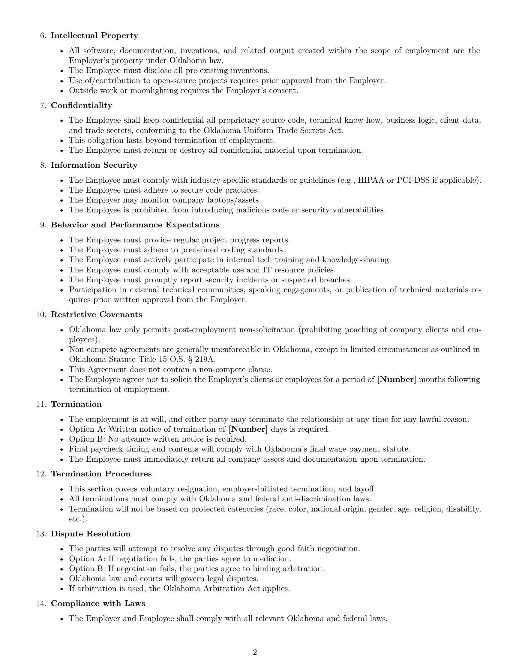 Preview page 2 of Free Oklahoma software developer employment contract template