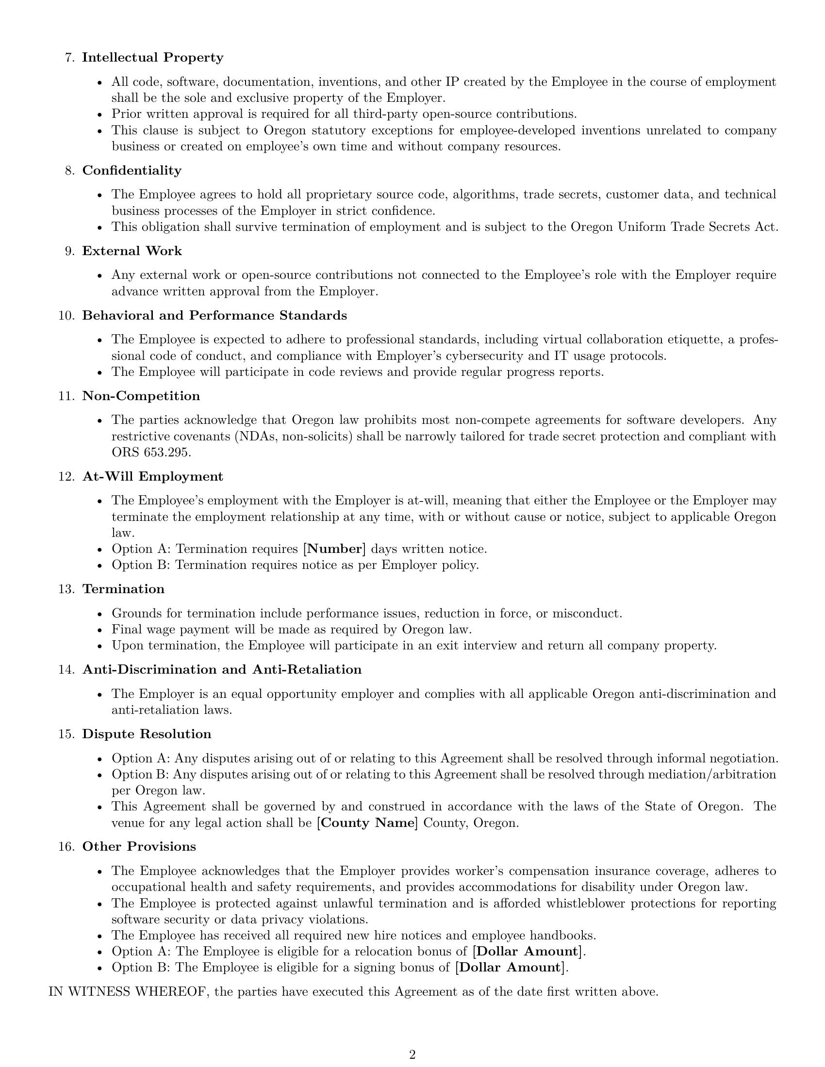 Preview page 2 of Free Oregon software developer employment contract template