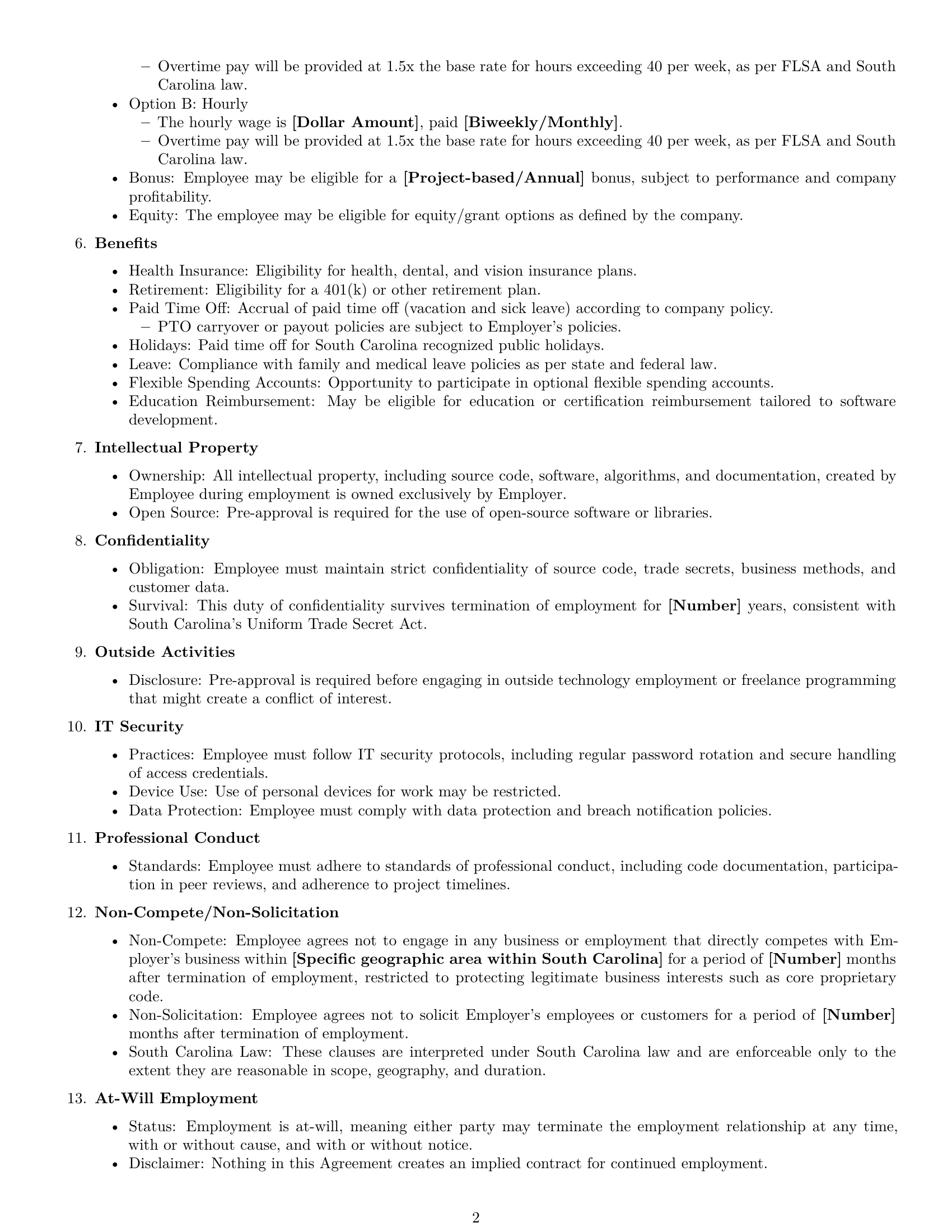 Preview page 2 of Free South Carolina software developer employment contract template