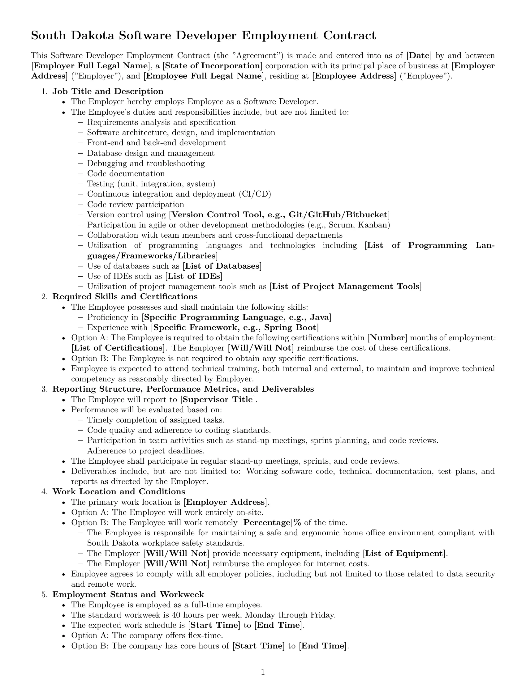 Preview page 1 of Free South Dakota software developer employment contract template