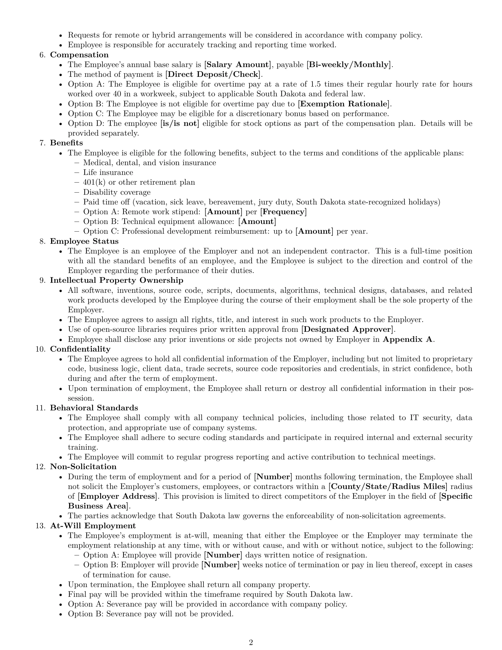 Preview page 2 of Free South Dakota software developer employment contract template