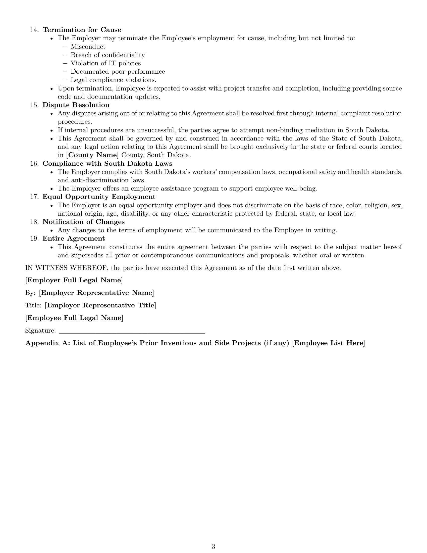 Preview page 3 of Free South Dakota software developer employment contract template