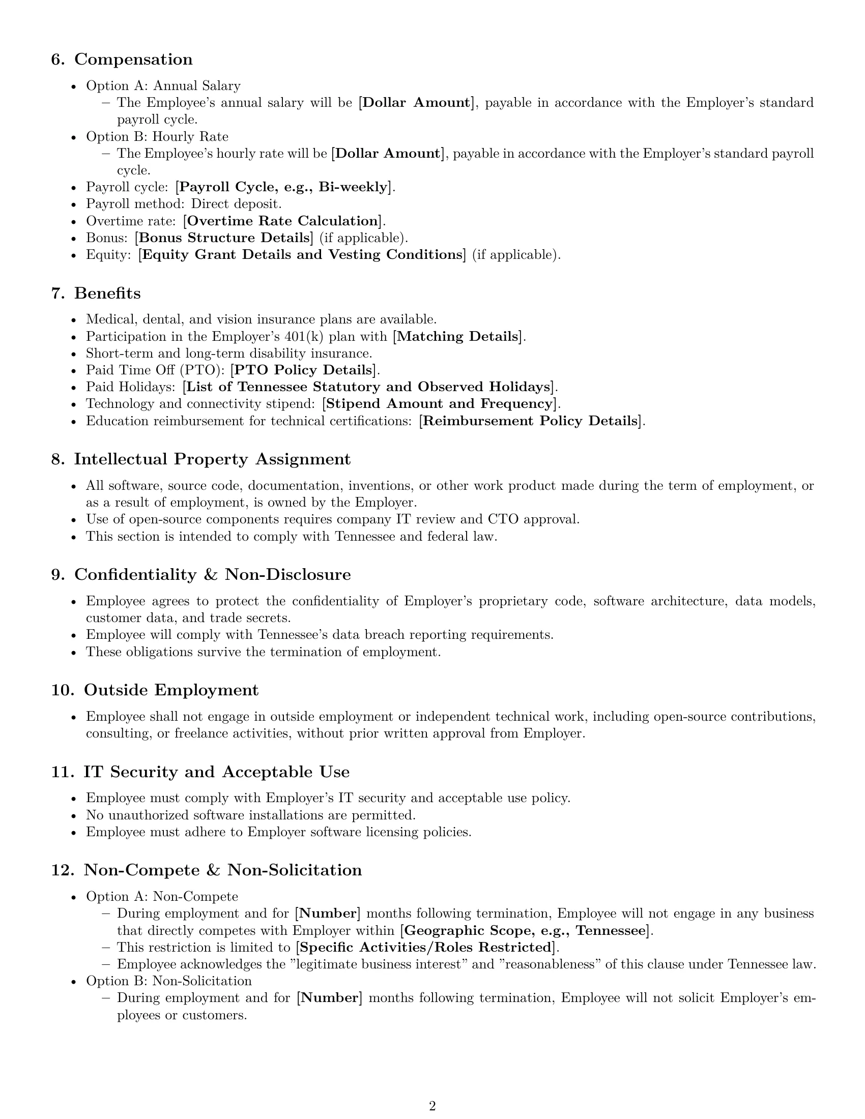 Preview page 2 of Free Tennessee software developer employment contract template