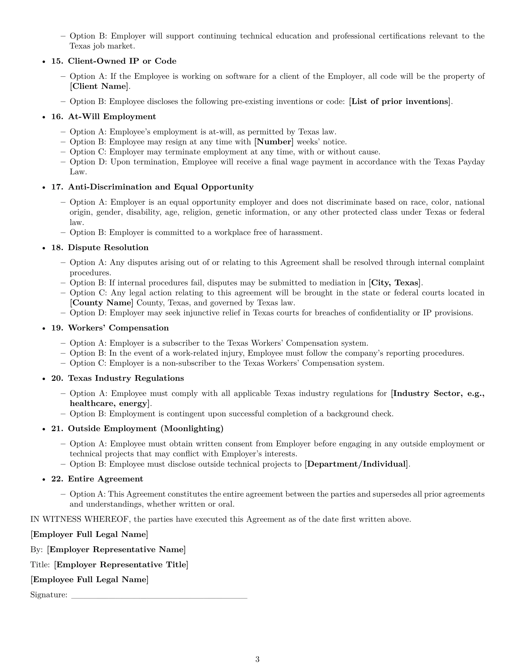 Preview page 3 of Free Texas software developer employment contract template