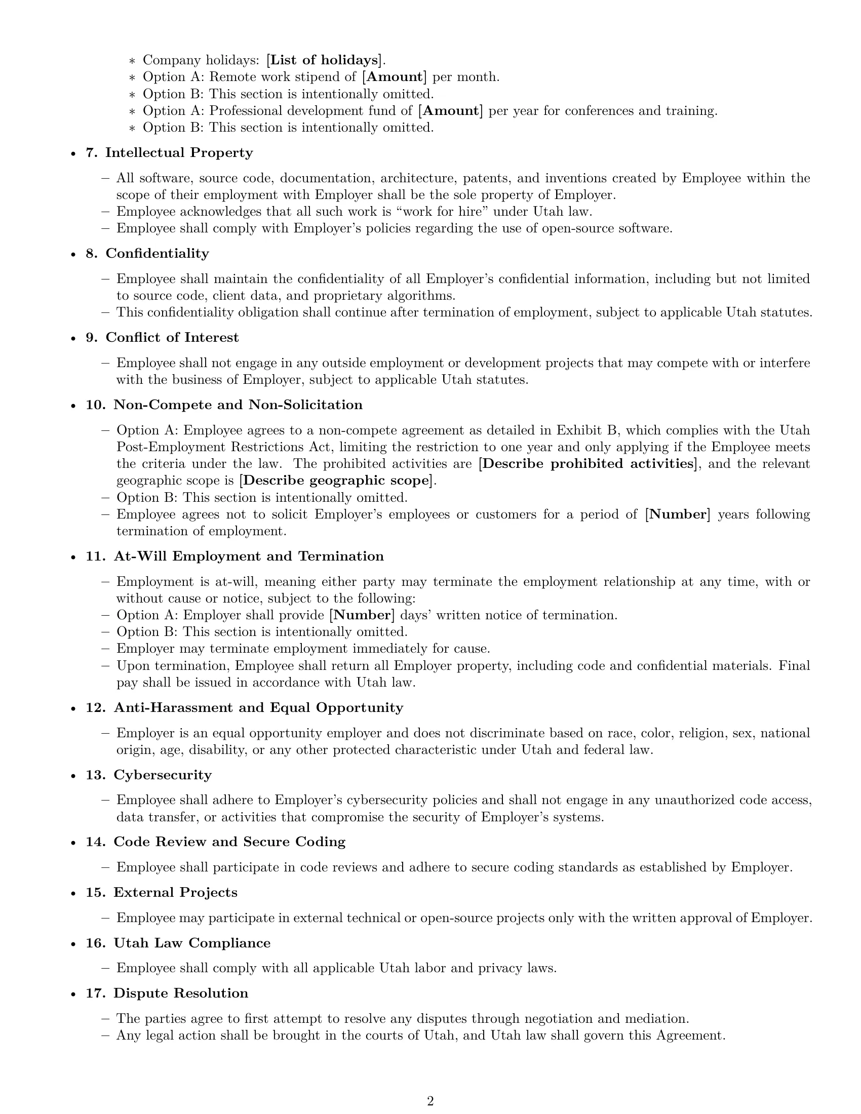 Preview page 2 of Free Utah software developer employment contract template