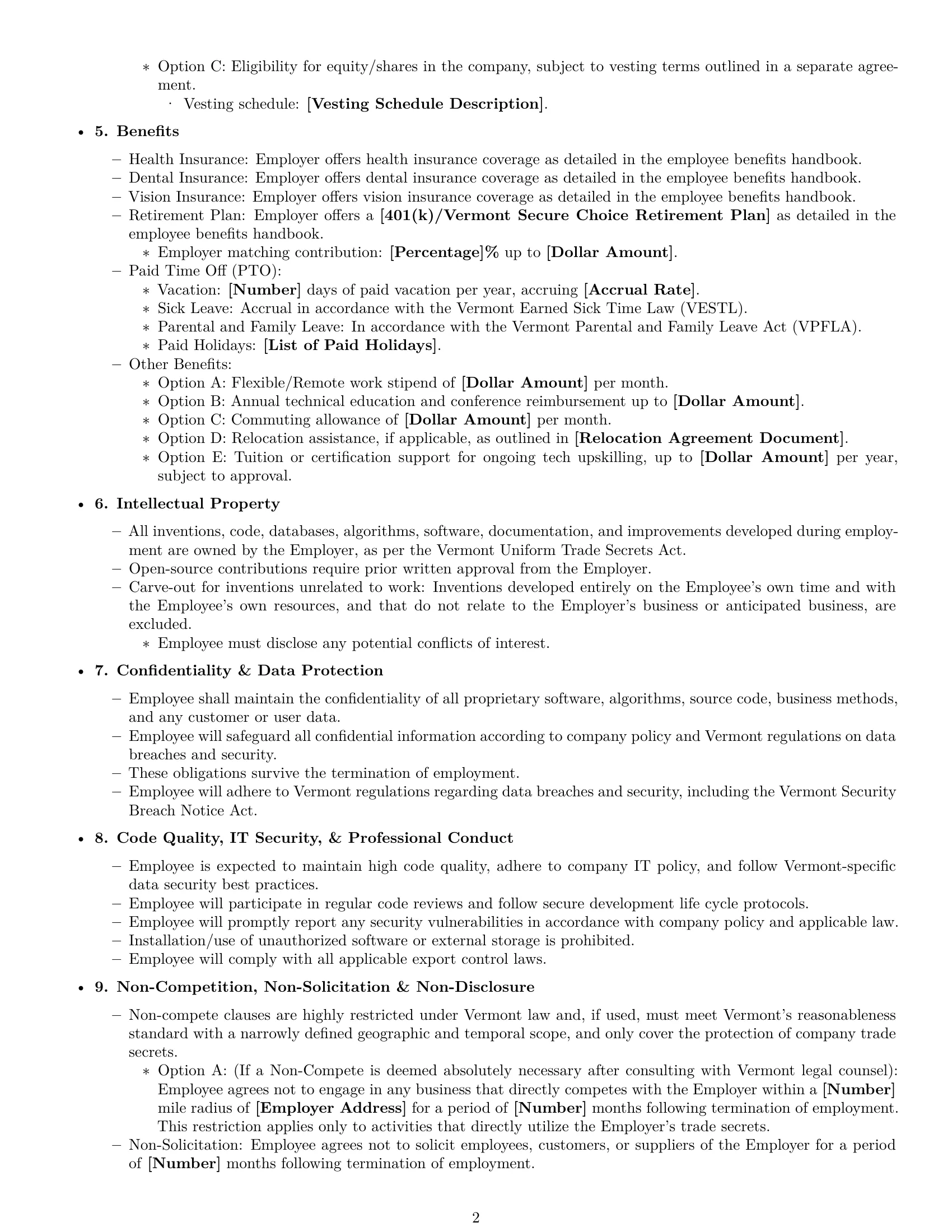 Preview page 2 of Free Vermont software developer employment contract template