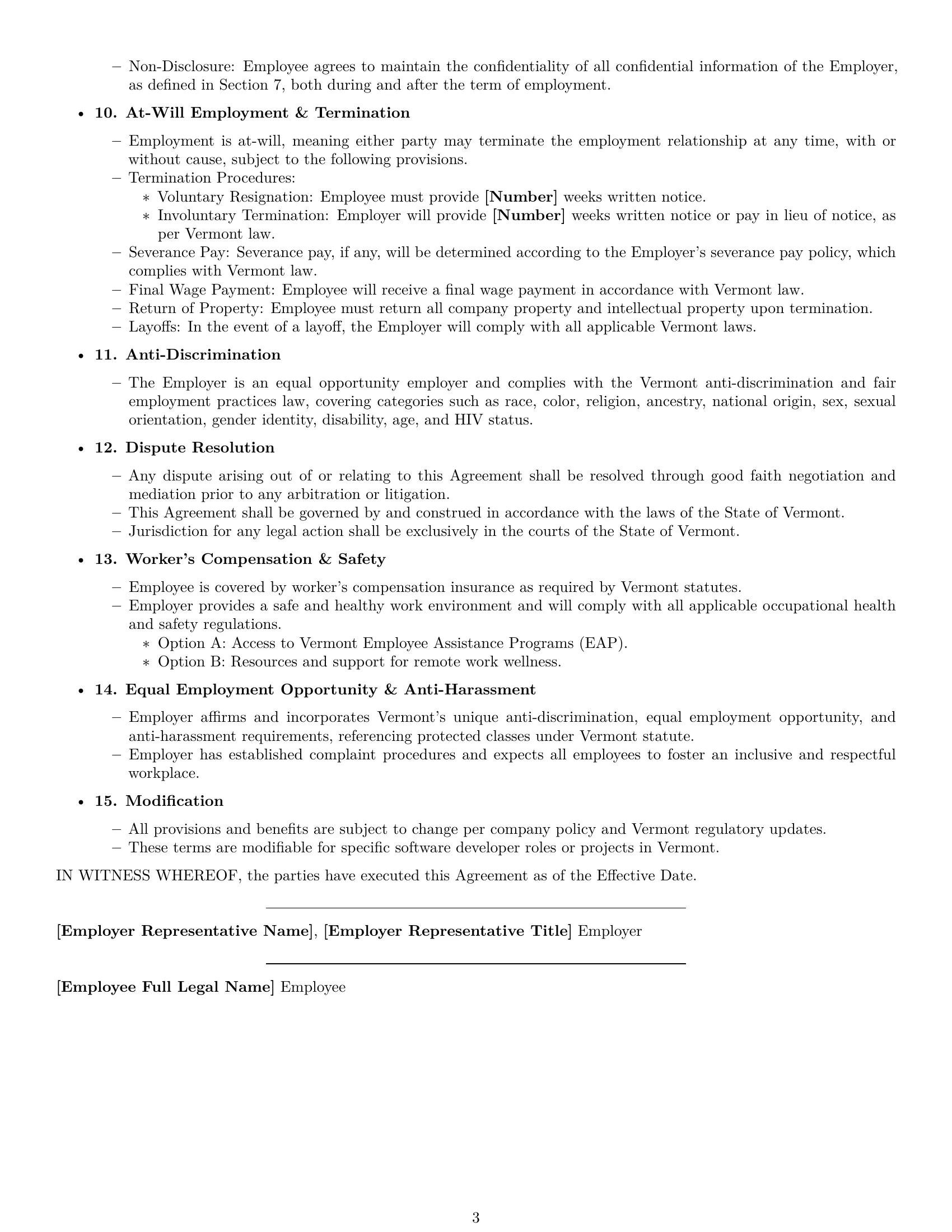 Preview page 3 of Free Vermont software developer employment contract template