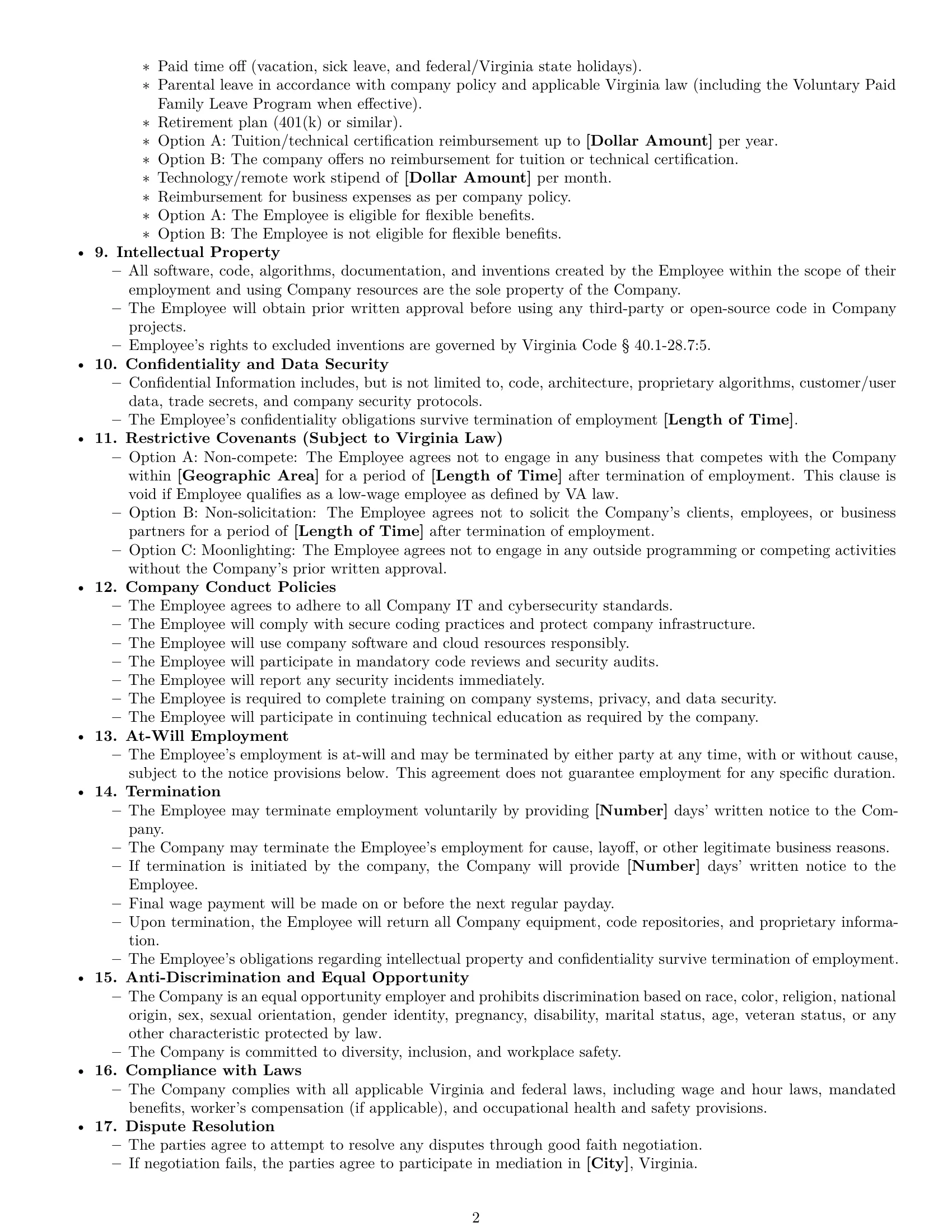 Preview page 2 of Free Virginia software developer employment contract template