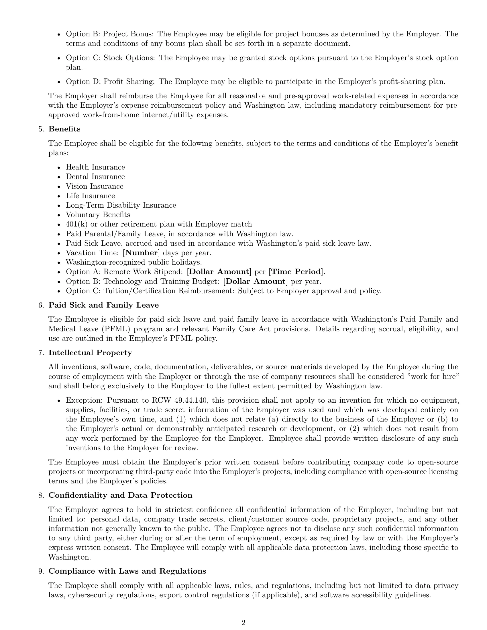 Preview page 2 of Free Washington software developer employment contract template