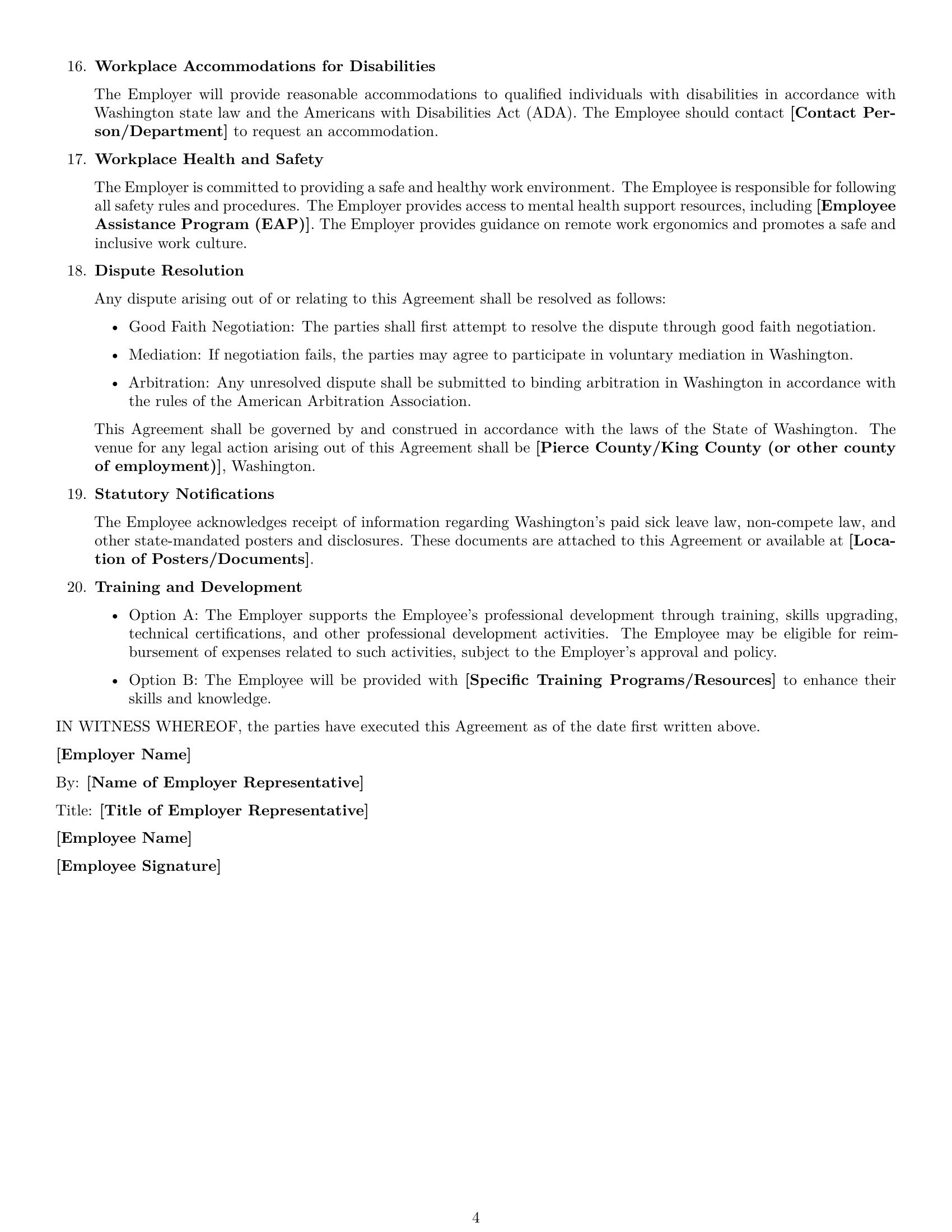 Preview page 4 of Free Washington software developer employment contract template