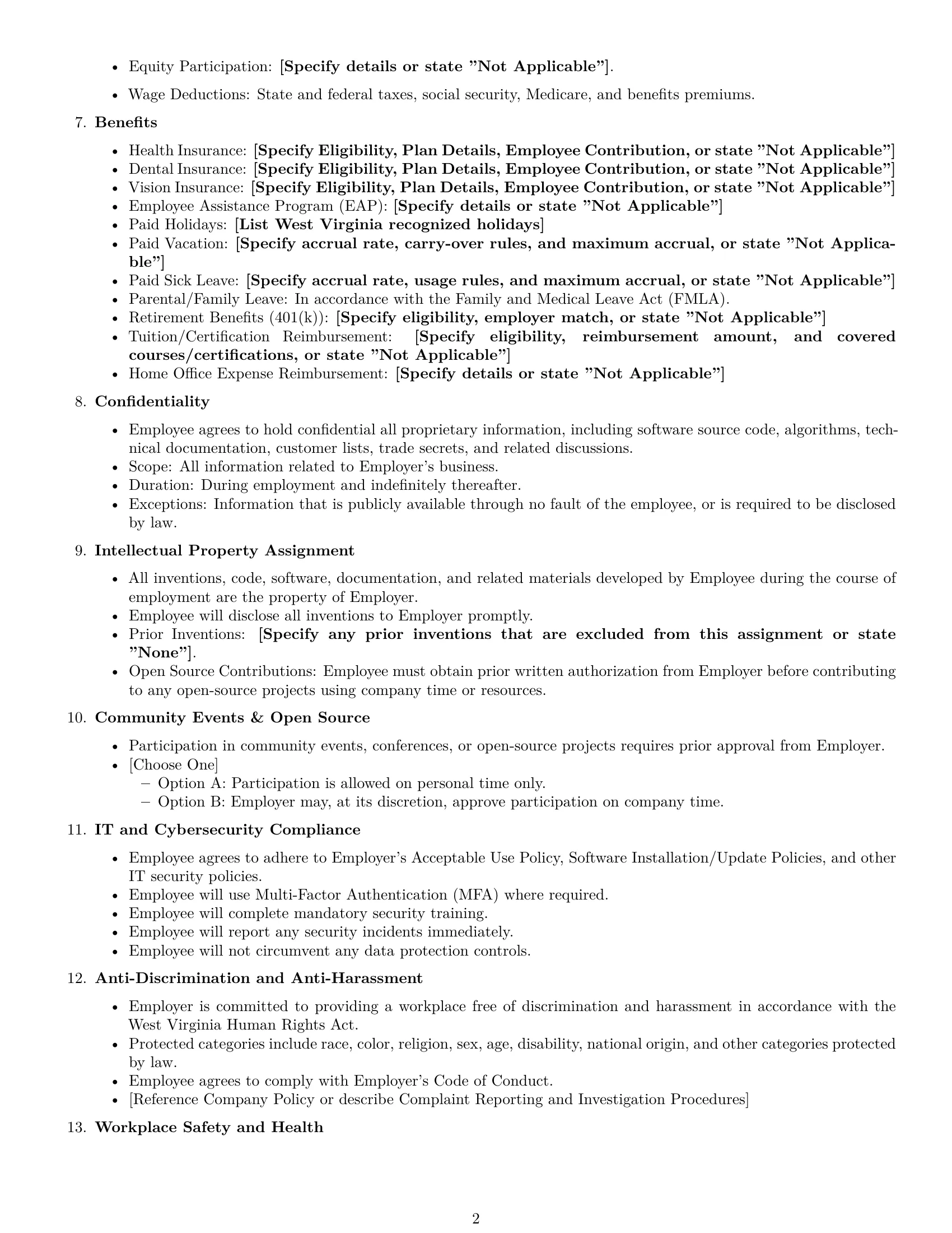 Preview page 2 of Free West Virginia software developer employment contract template