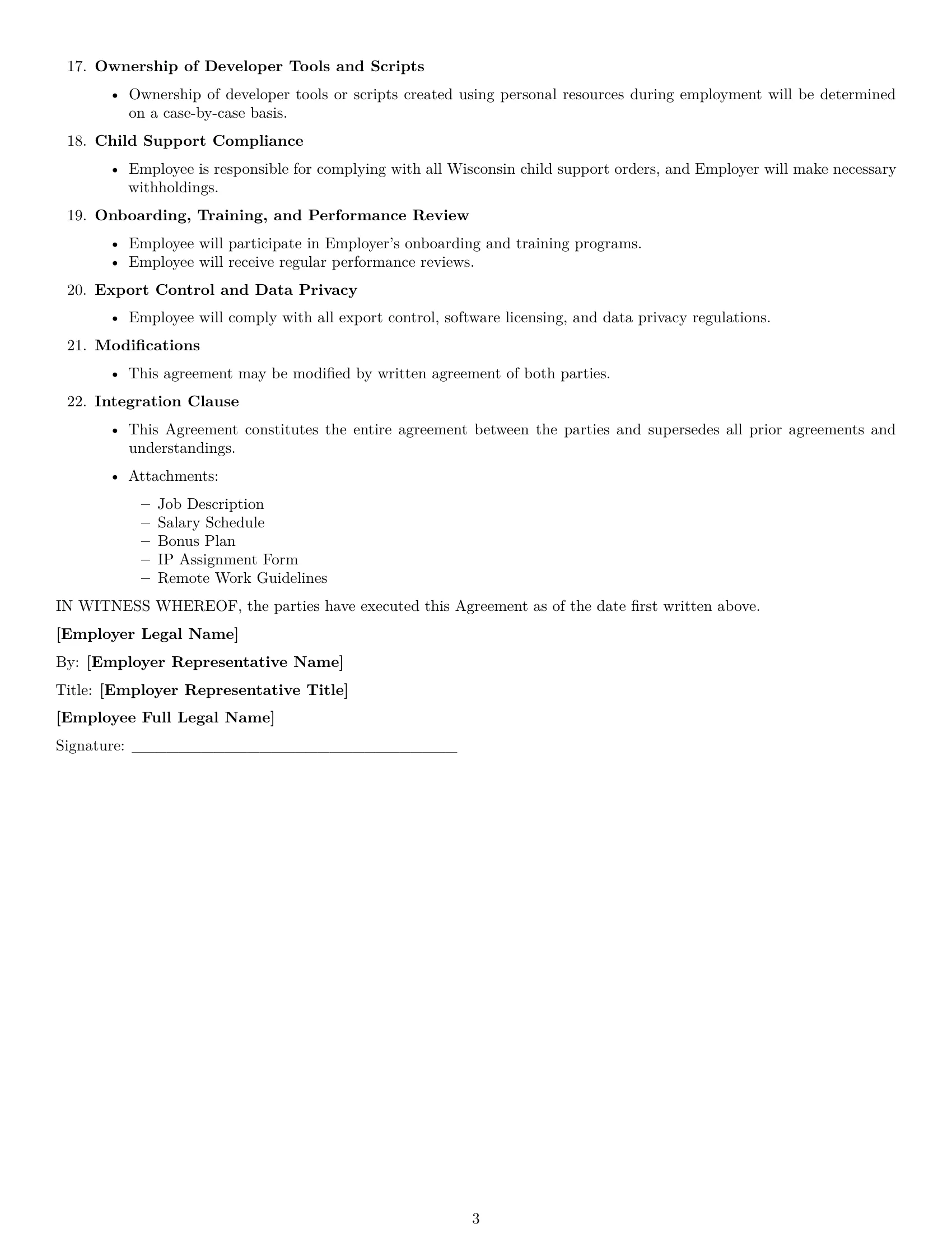 Preview page 3 of Free Wisconsin software developer employment contract template