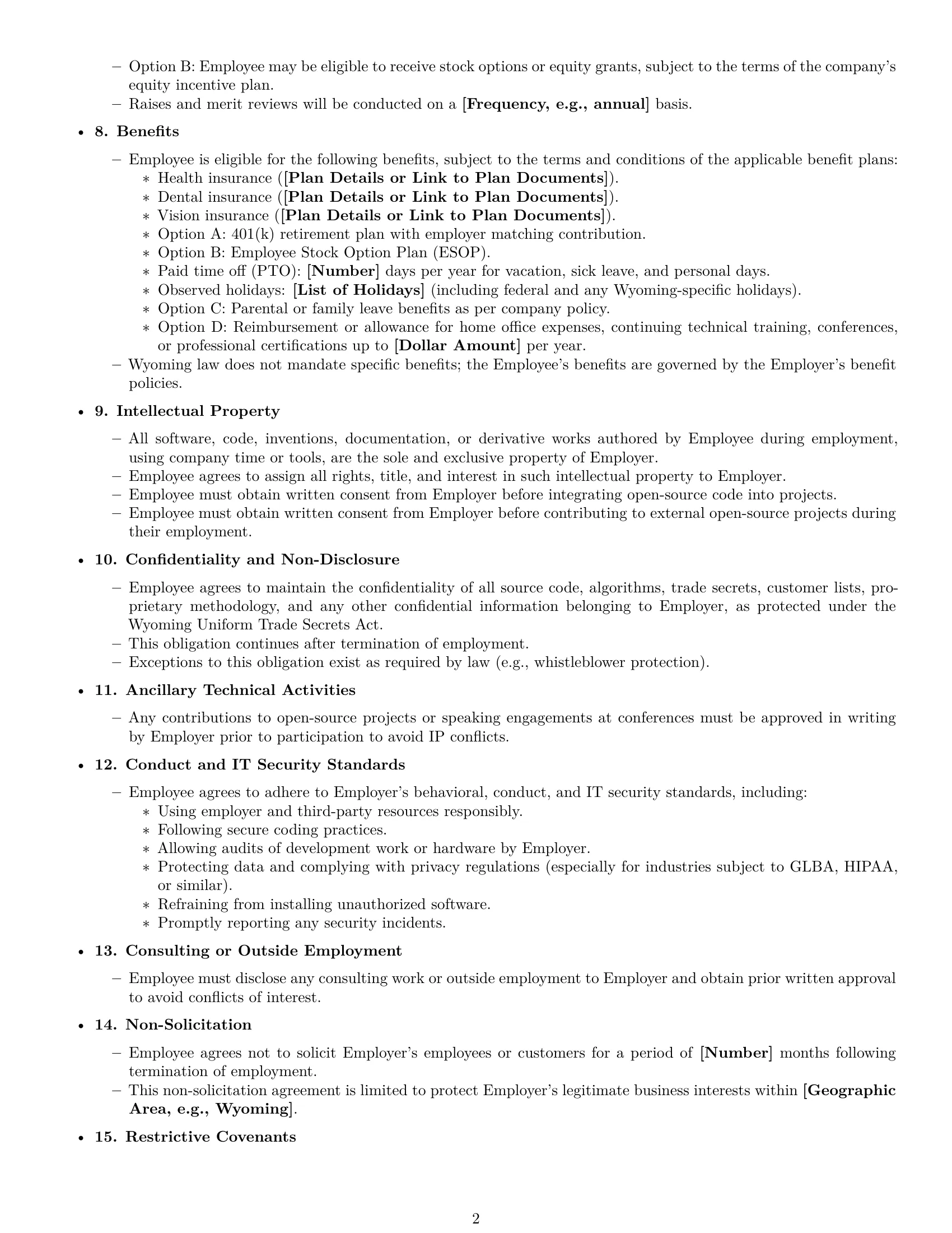 Preview page 2 of Free Wyoming software developer employment contract template
