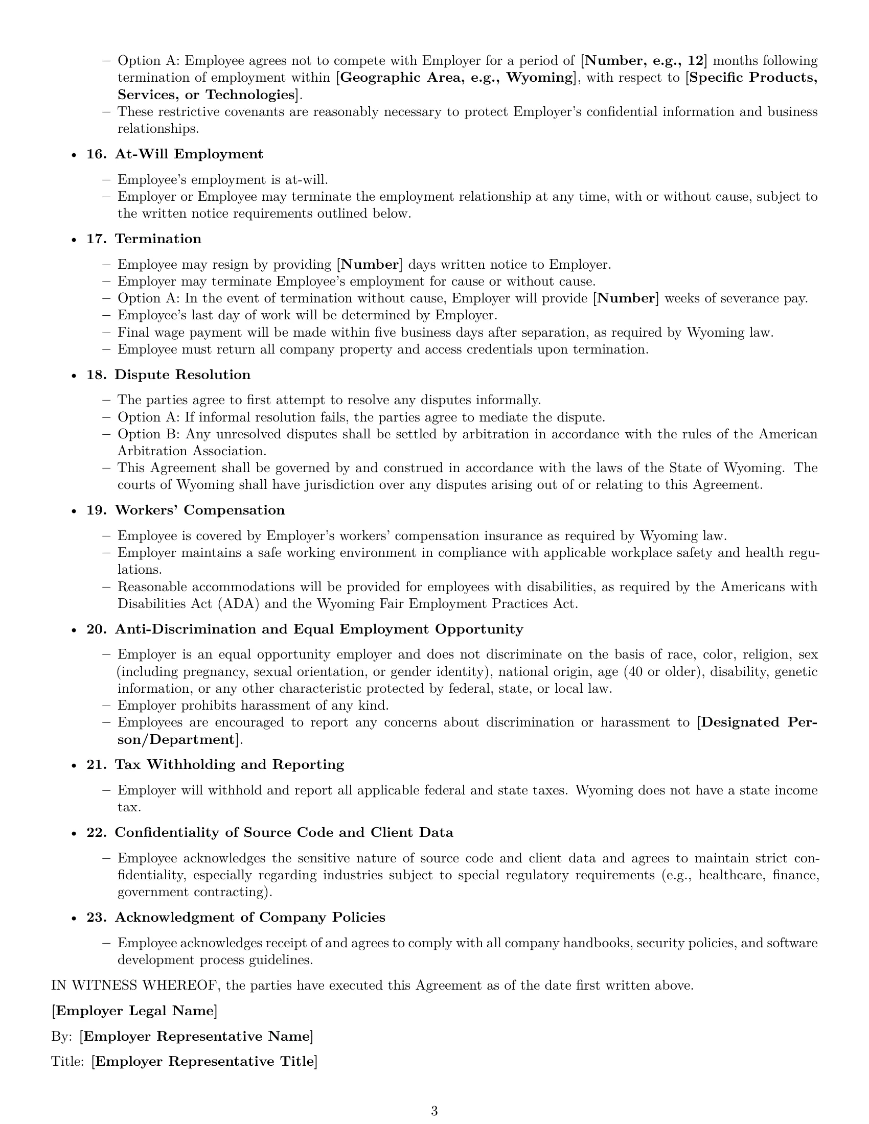 Preview page 3 of Free Wyoming software developer employment contract template
