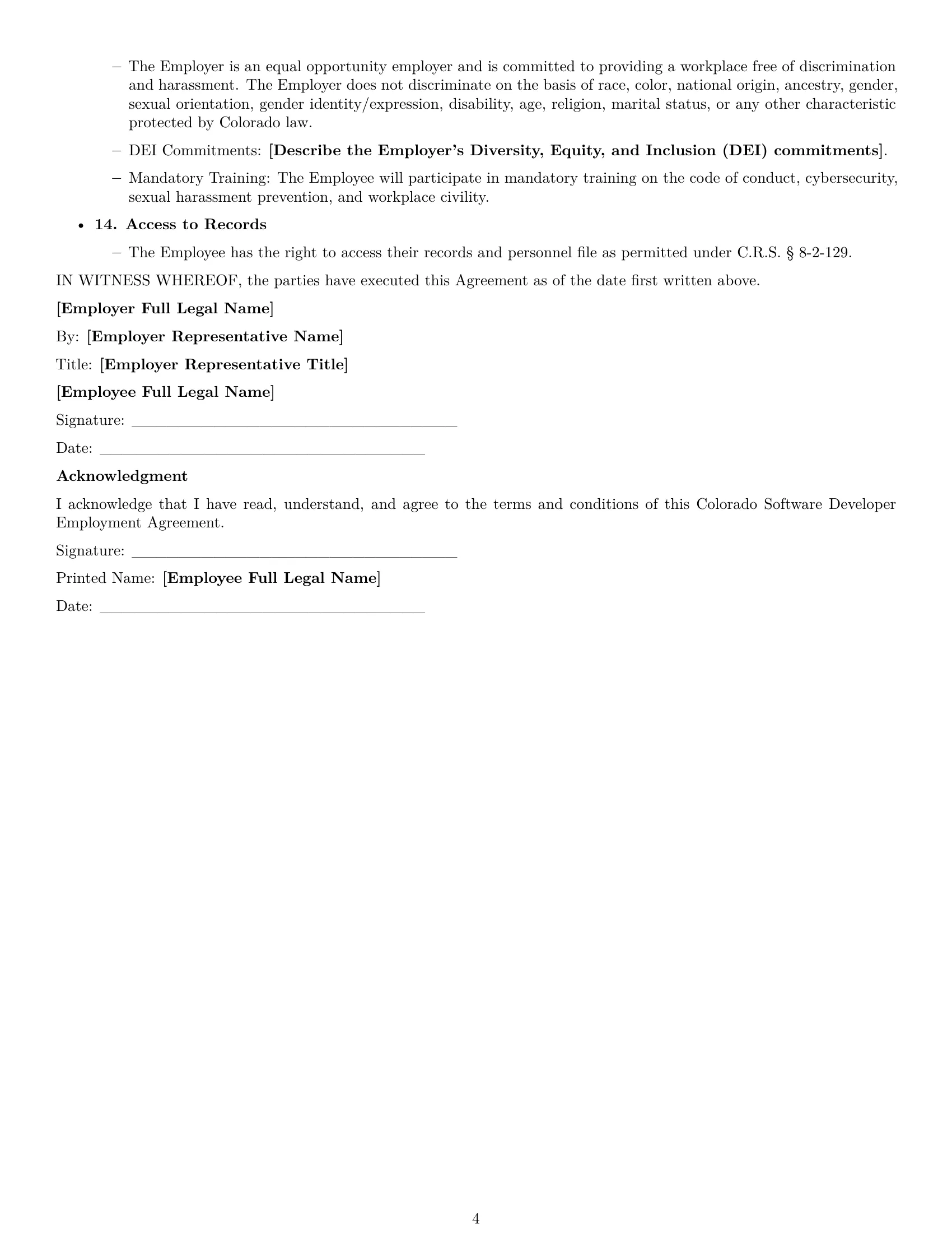 Preview page 4 of Free Colorado software developer employment contract template