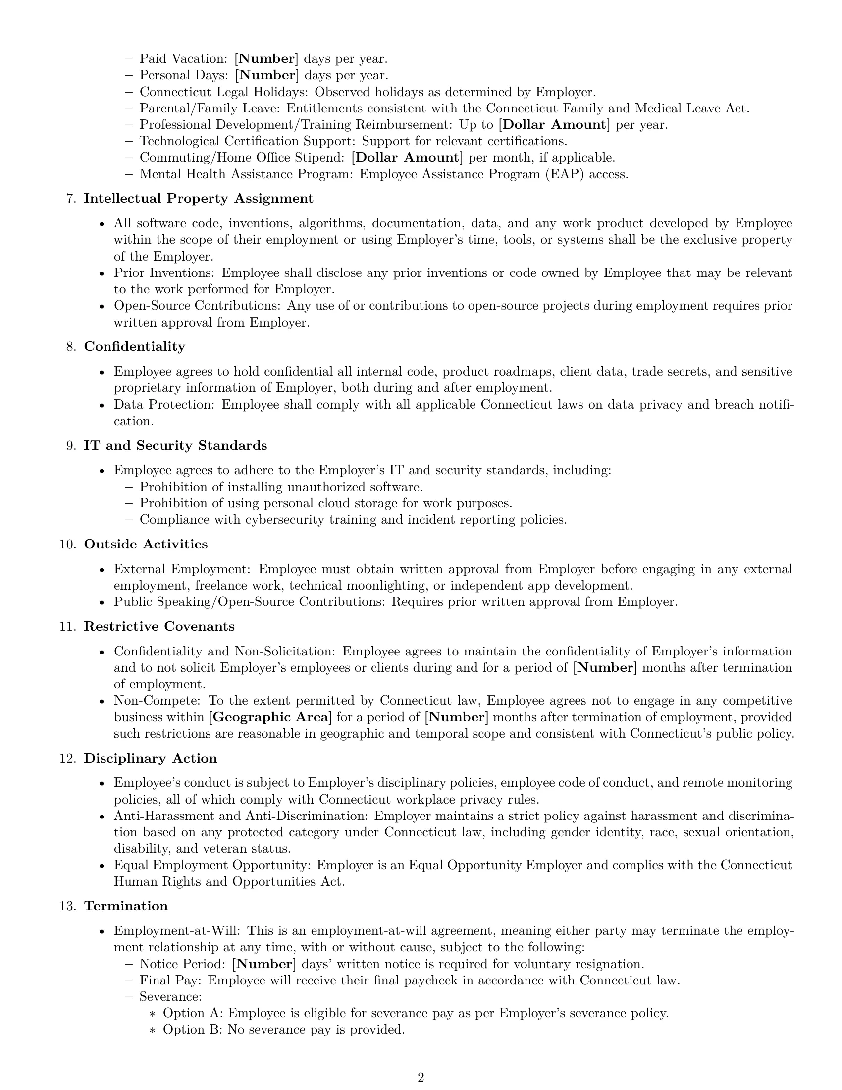 Preview page 2 of Free Connecticut software developer employment contract template
