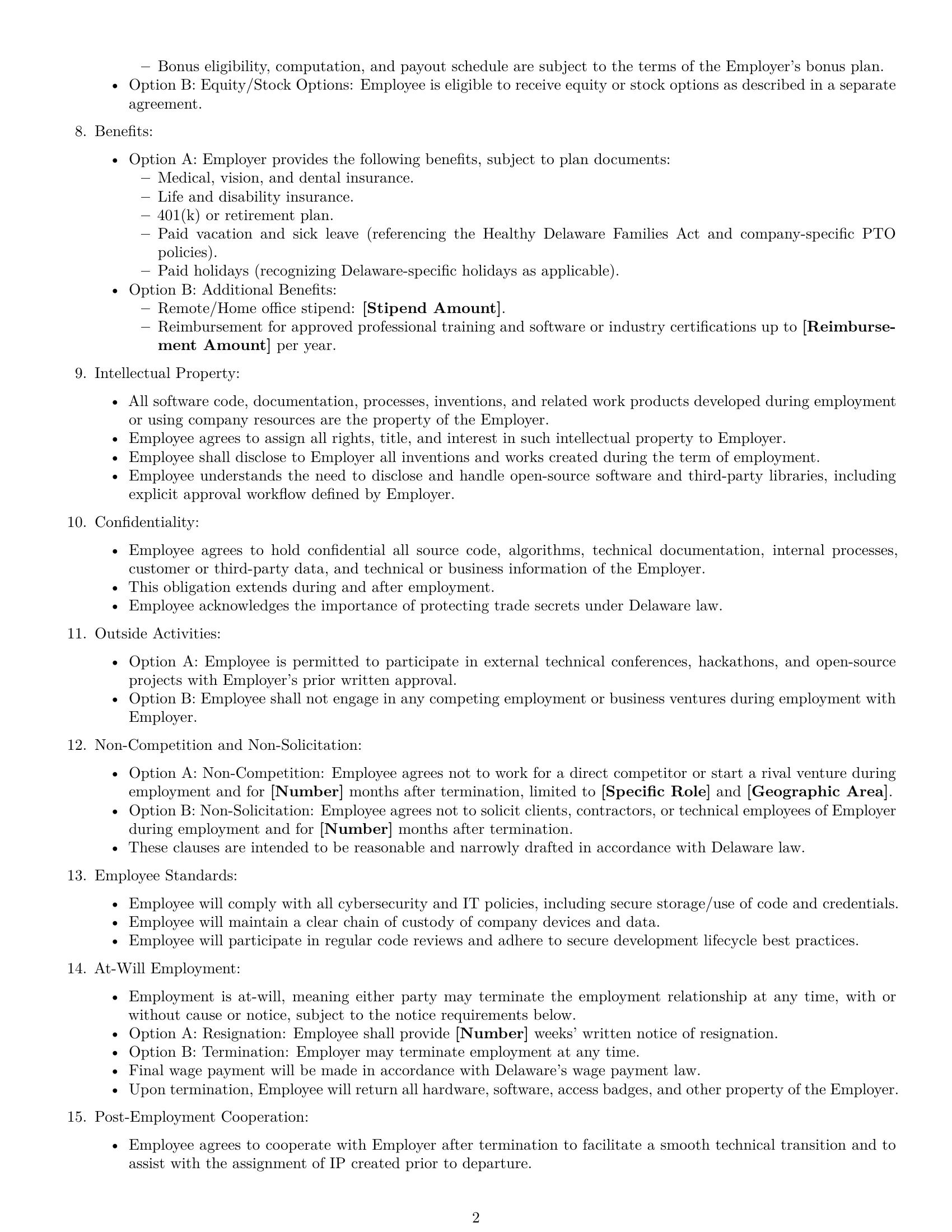 Preview page 2 of Free Delaware software developer employment contract template