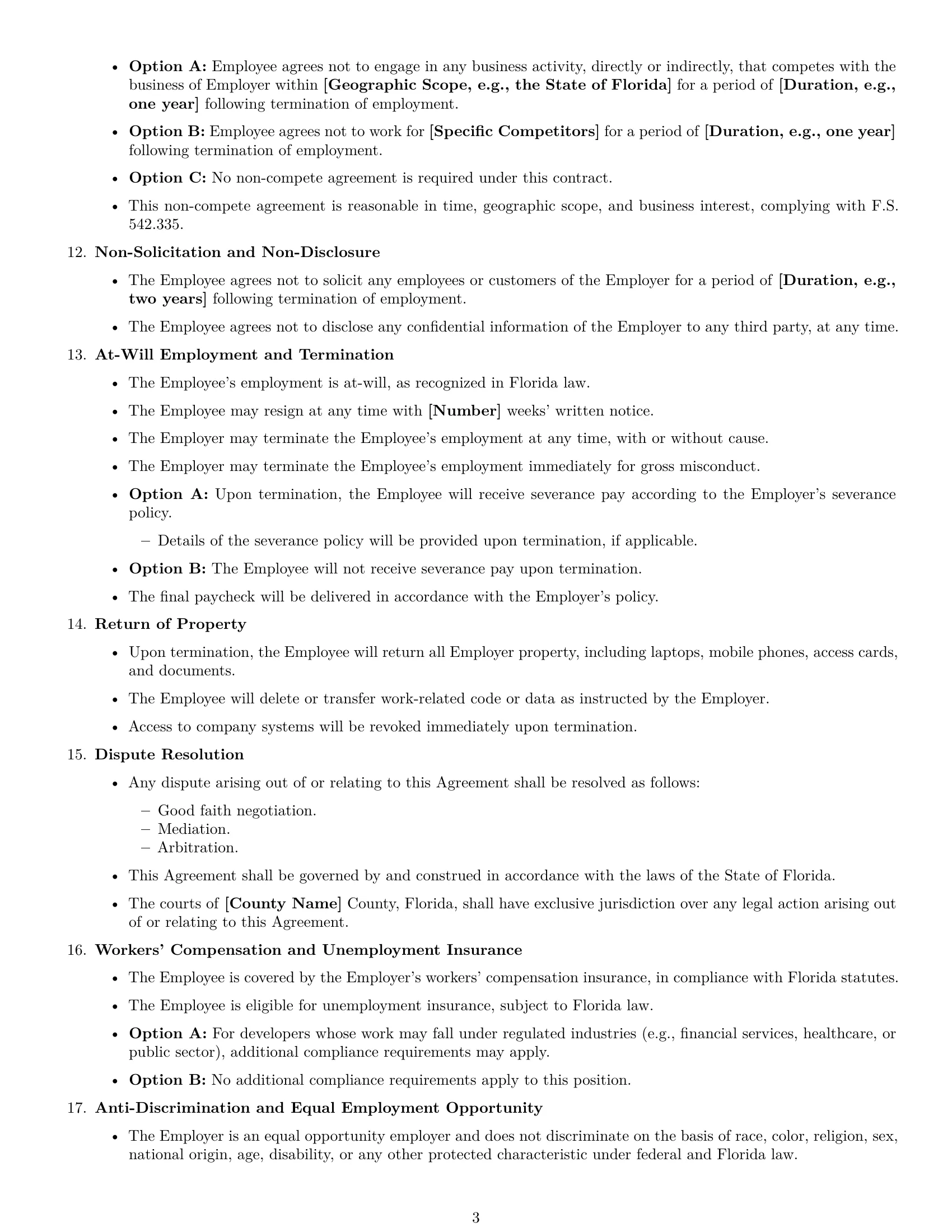 Preview page 3 of Free Florida software developer employment contract template