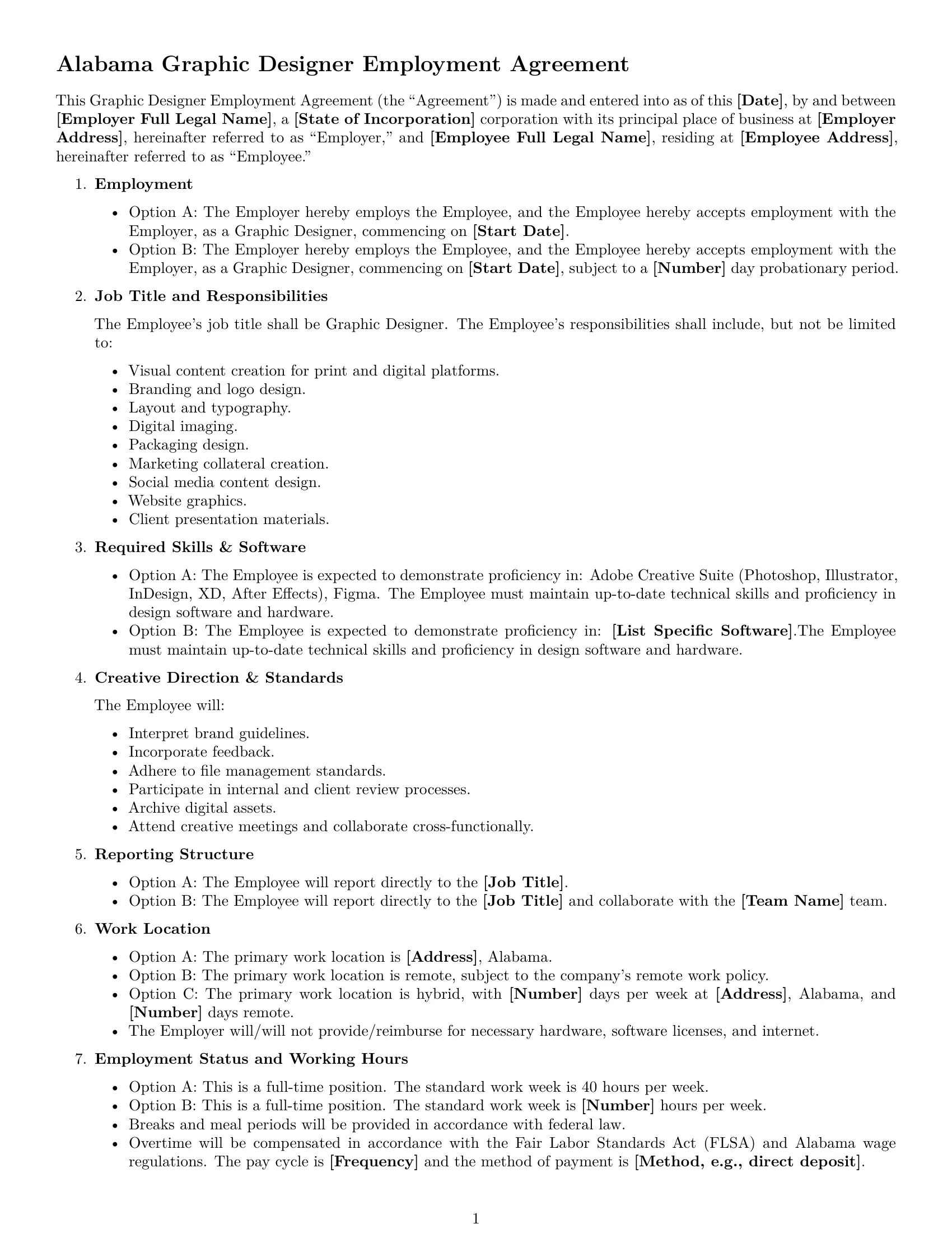 Preview page 1 of Free Alabama graphic designer employment contract template