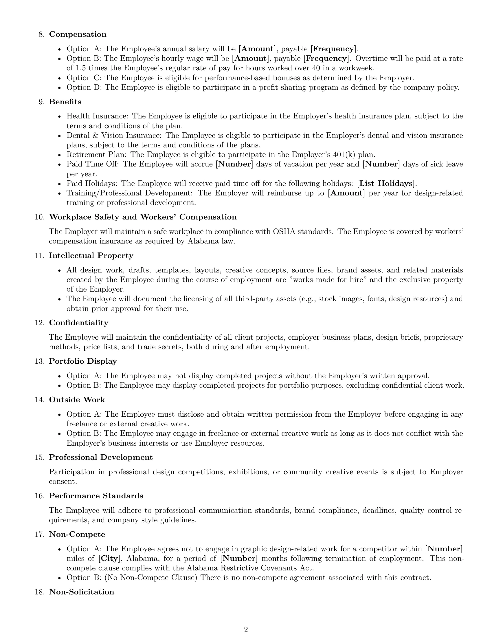 Preview page 2 of Free Alabama graphic designer employment contract template