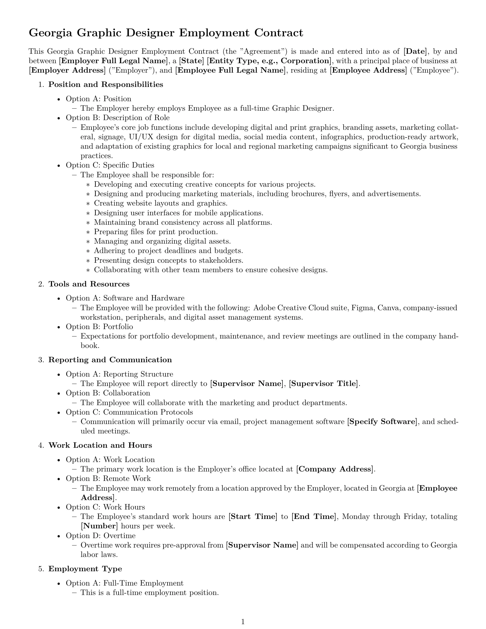 Preview page 1 of Free Georgia graphic designer employment contract template