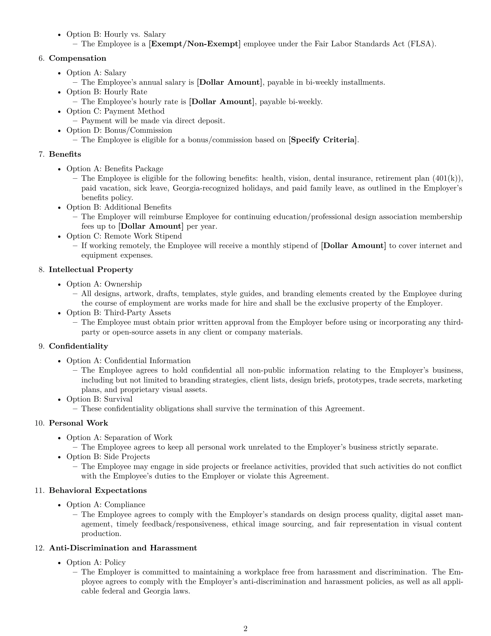 Preview page 2 of Free Georgia graphic designer employment contract template