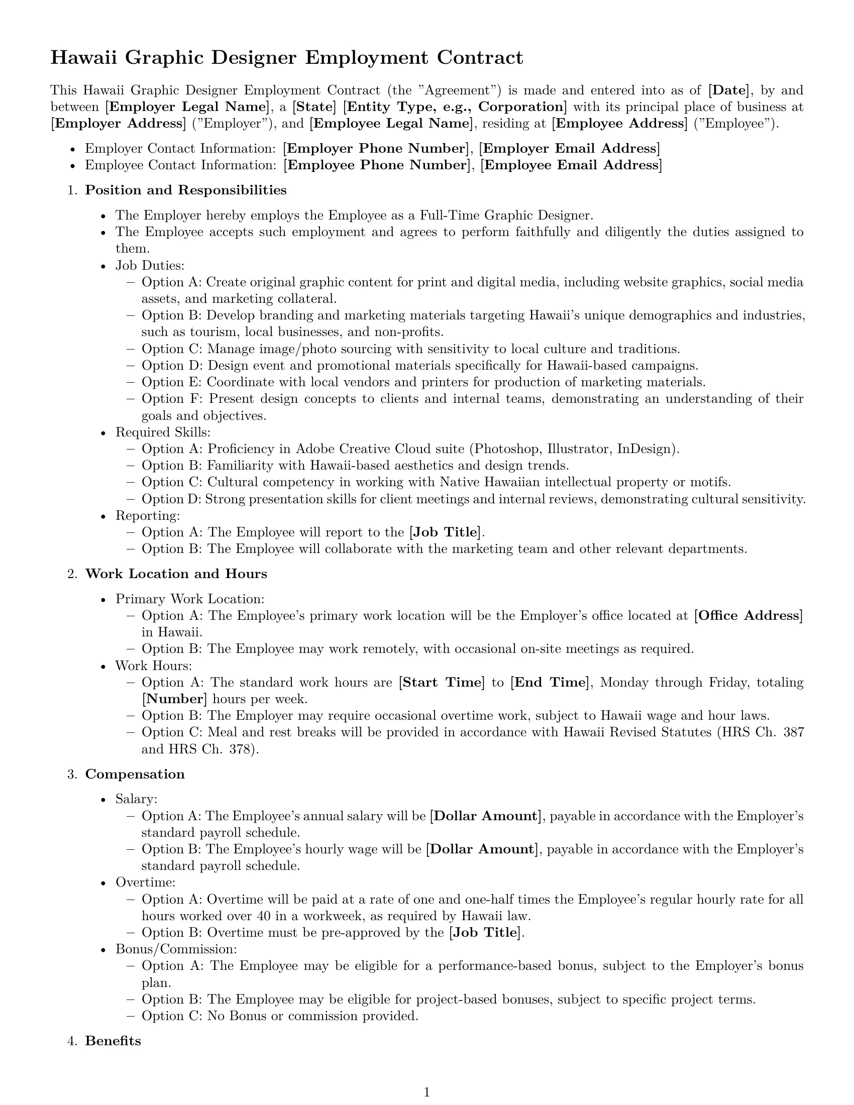 Preview page 1 of Free Hawaii graphic designer employment contract template