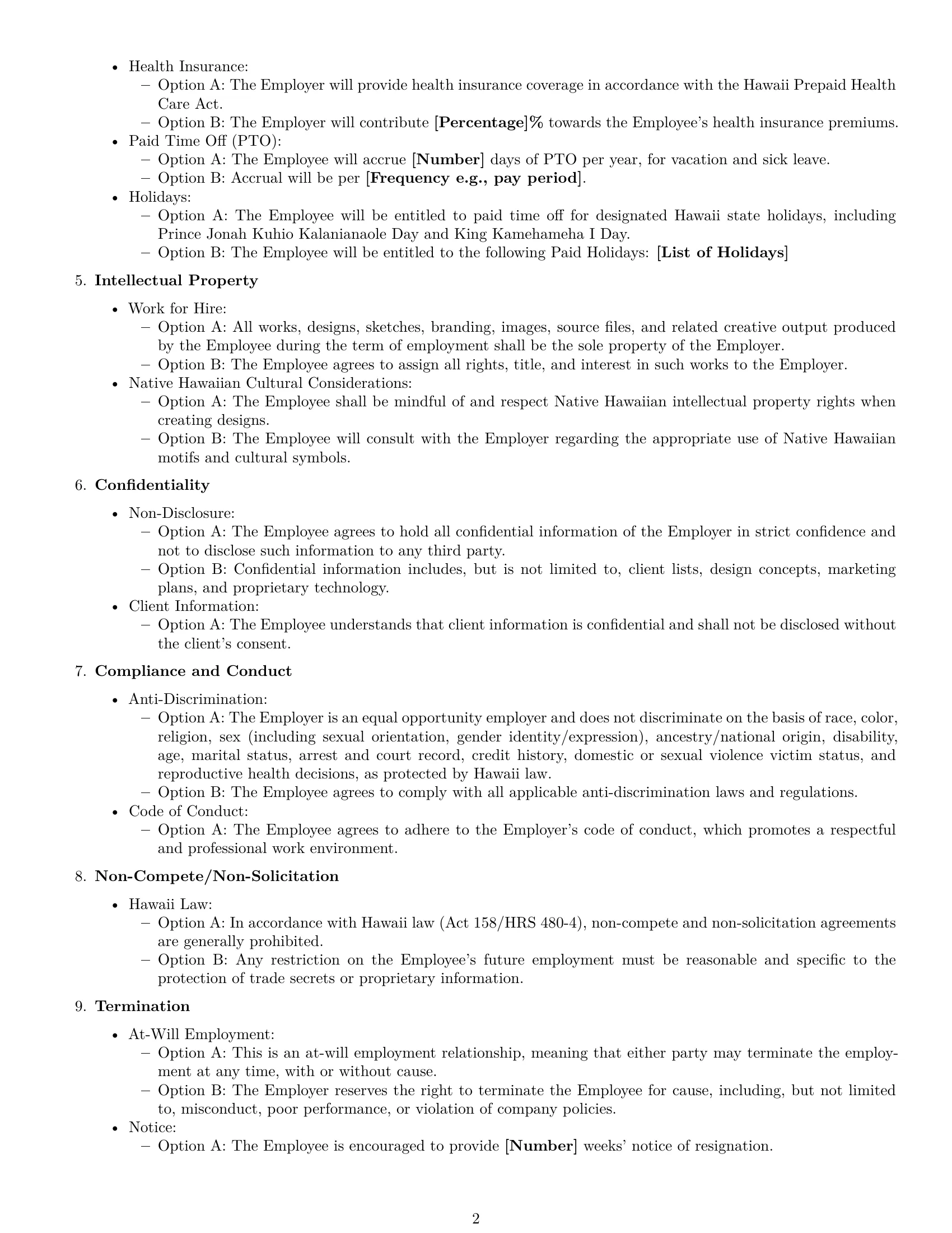 Preview page 2 of Free Hawaii graphic designer employment contract template